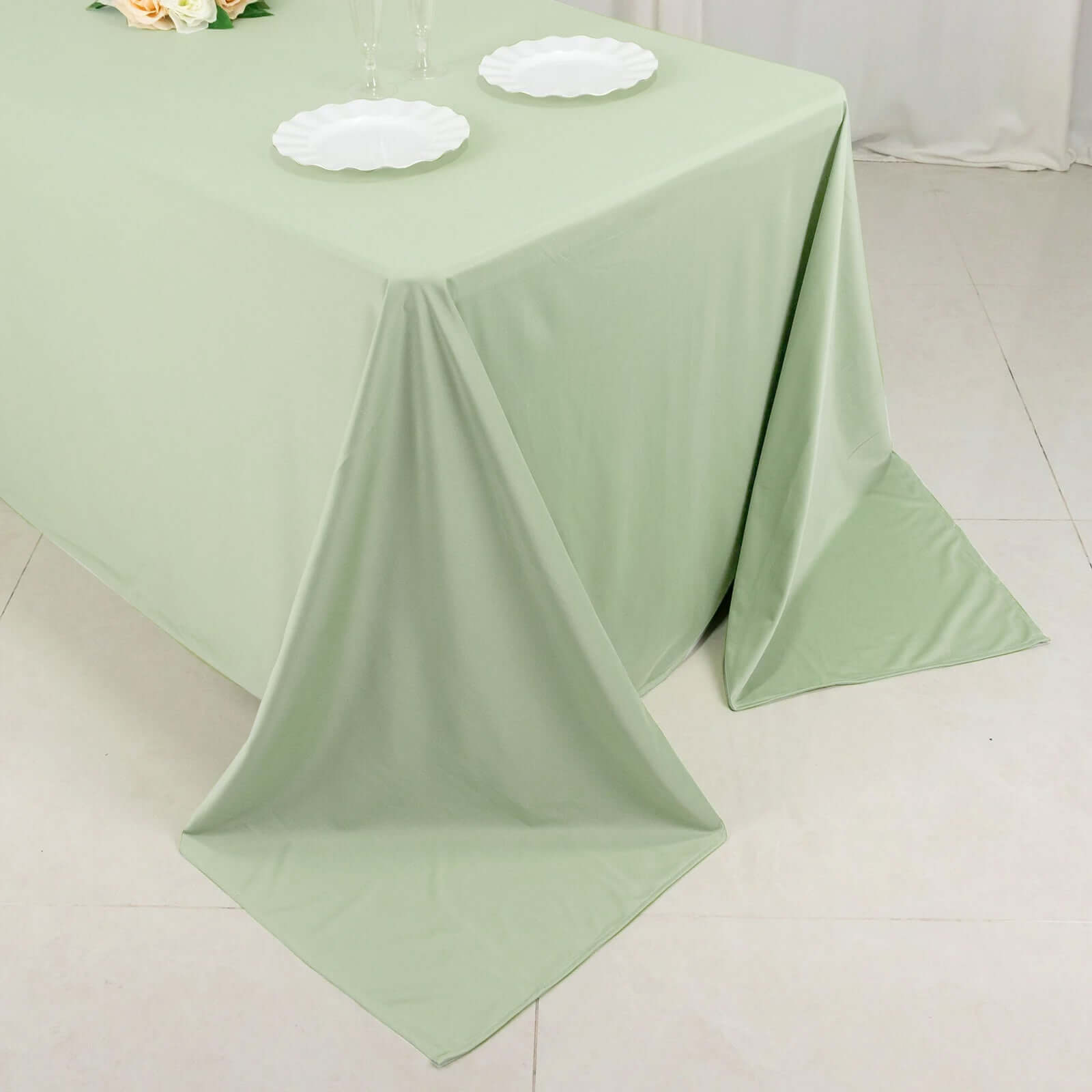Premium Sage Green Scuba Polyester Rectangular Tablecloth - Wrinkle & Stain Free, Ideal for Events