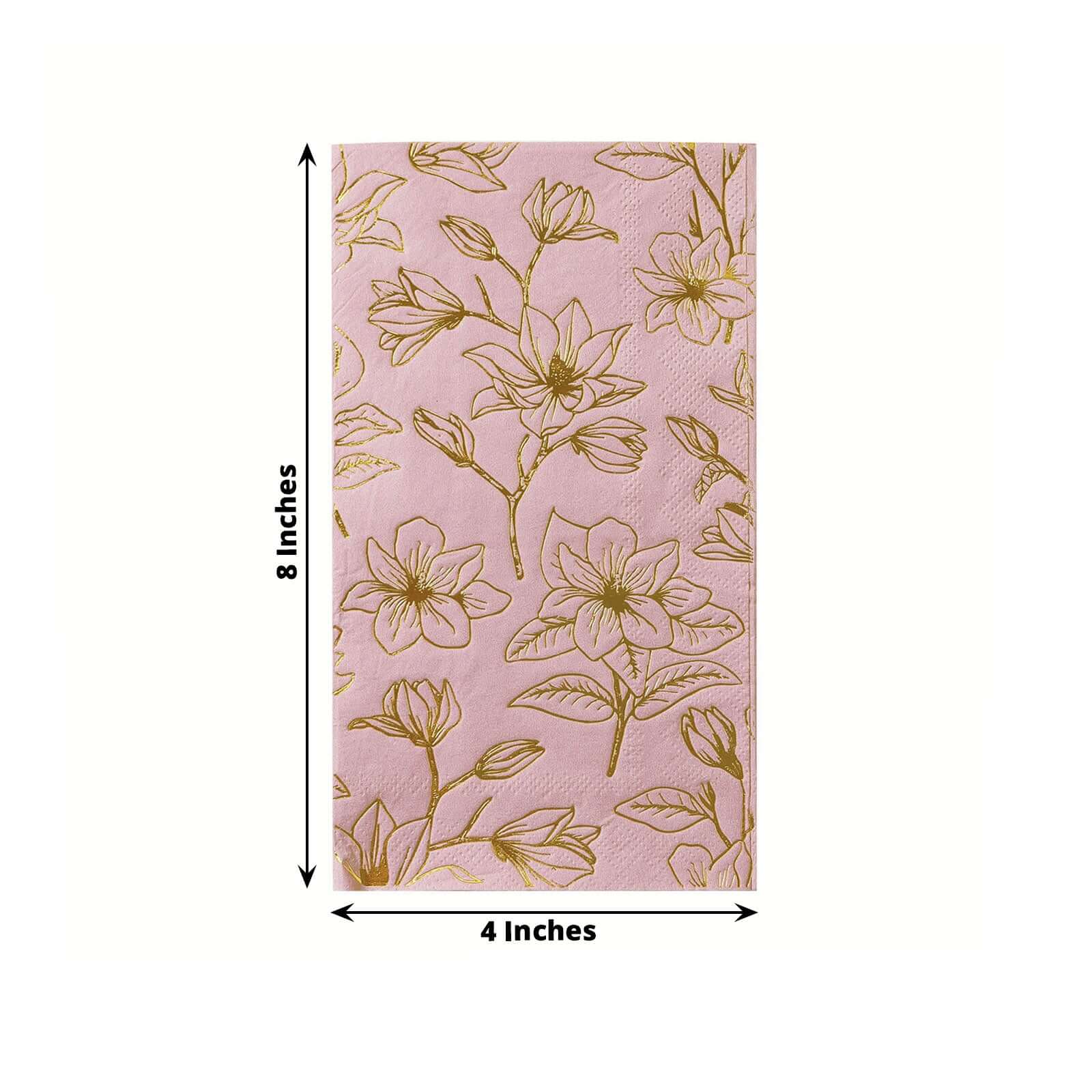 50-Pack Disposable 2-Ply Soft Paper Dinner Napkins in Dusty Rose with Gold Magnolia Prints for Parties