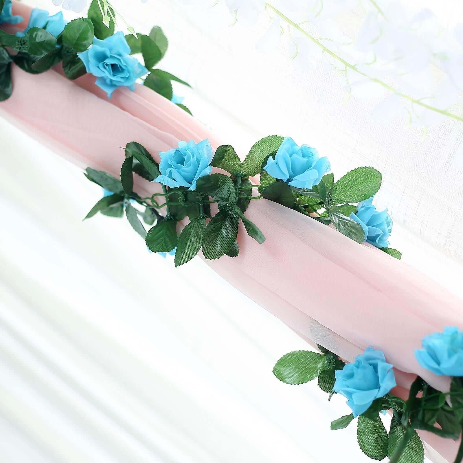 6ft UV-Protected Turquoise Artificial Silk Rose Garland - Ideal for Decor