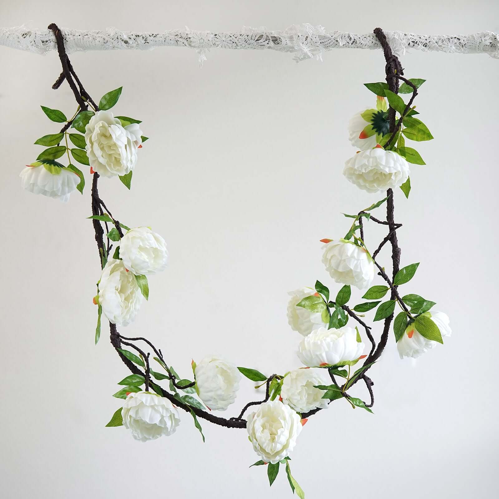 6-Foot Cream Artificial Silk Peony Hanging Garland with Lifelike Flowers