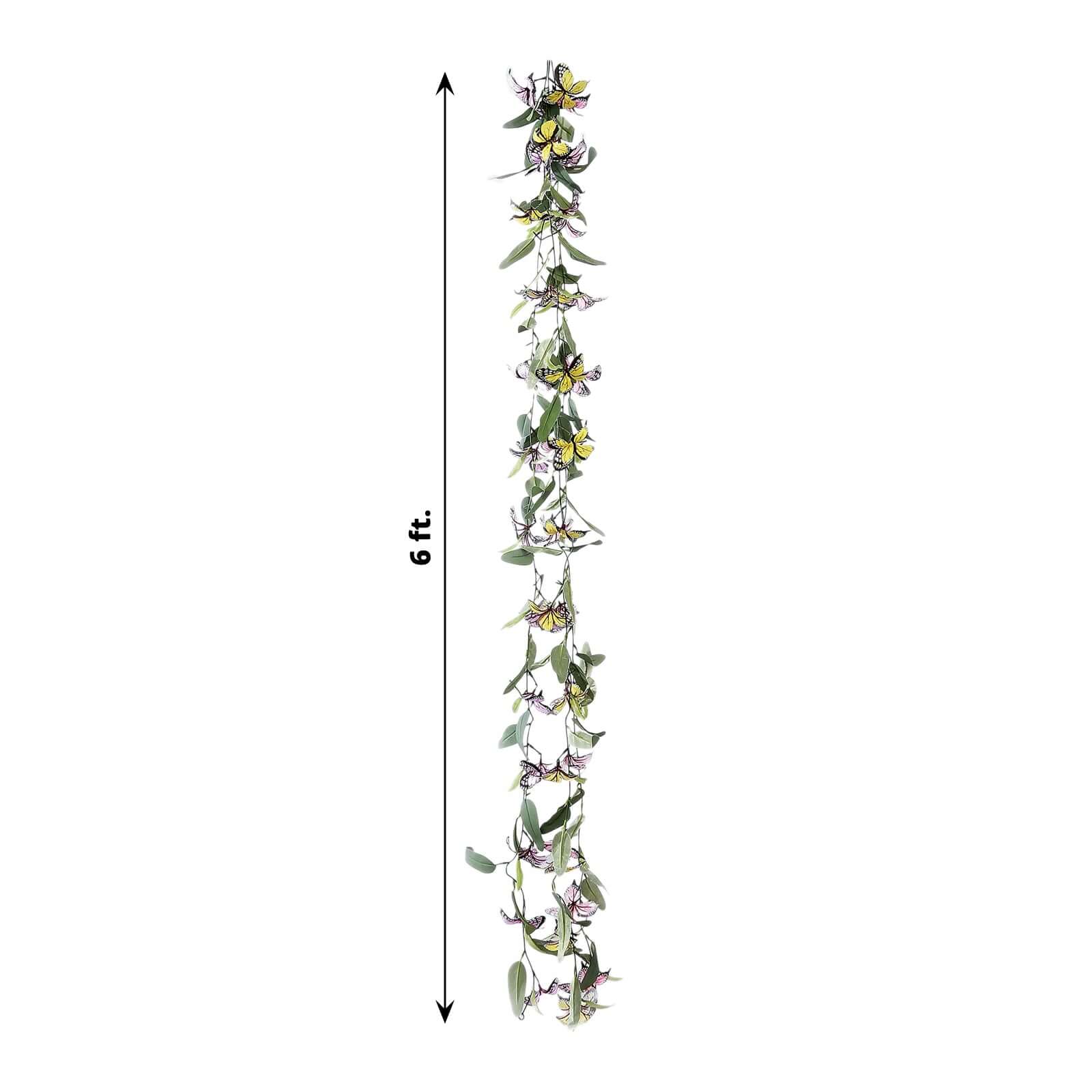 3-Piece Set of 6ft Artificial Butterfly Garland with Willow Greenery and Faux Flowers