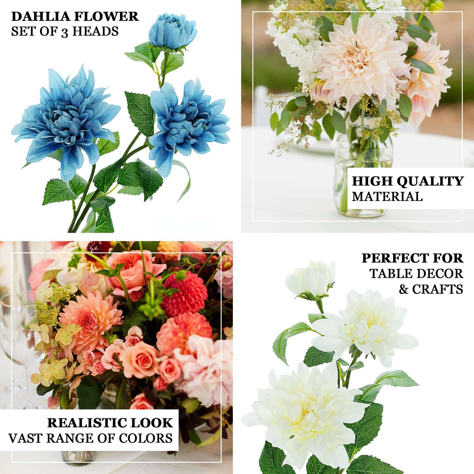 30-Inch Tall Ivory Silk Faux Dahlia Flower Stems for Stunning Arrangements