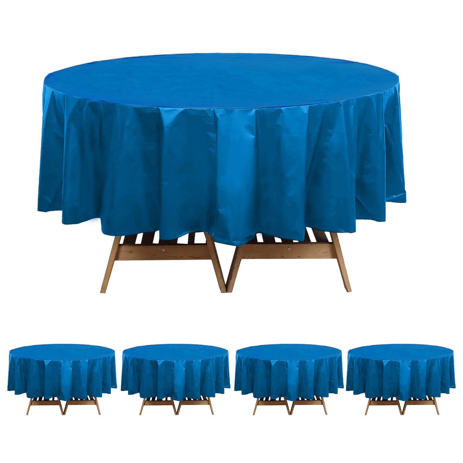 Special Offer! 5-Pack Durable Navy Blue Plastic Round Table Covers, 84