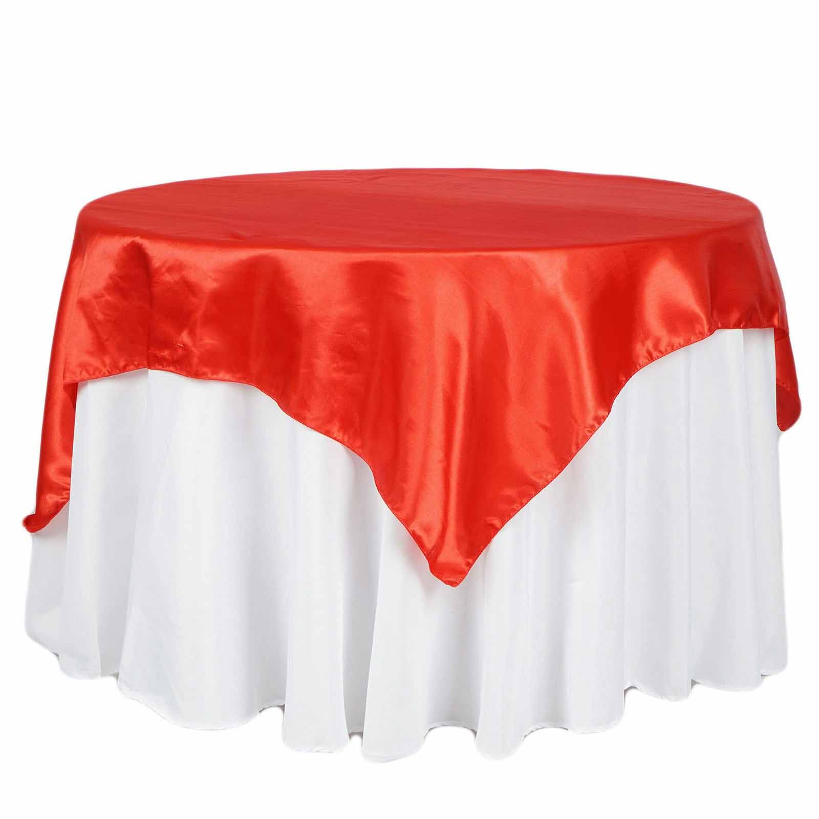 Red Satin 72x72 Square Table Overlay with Smooth Finish
