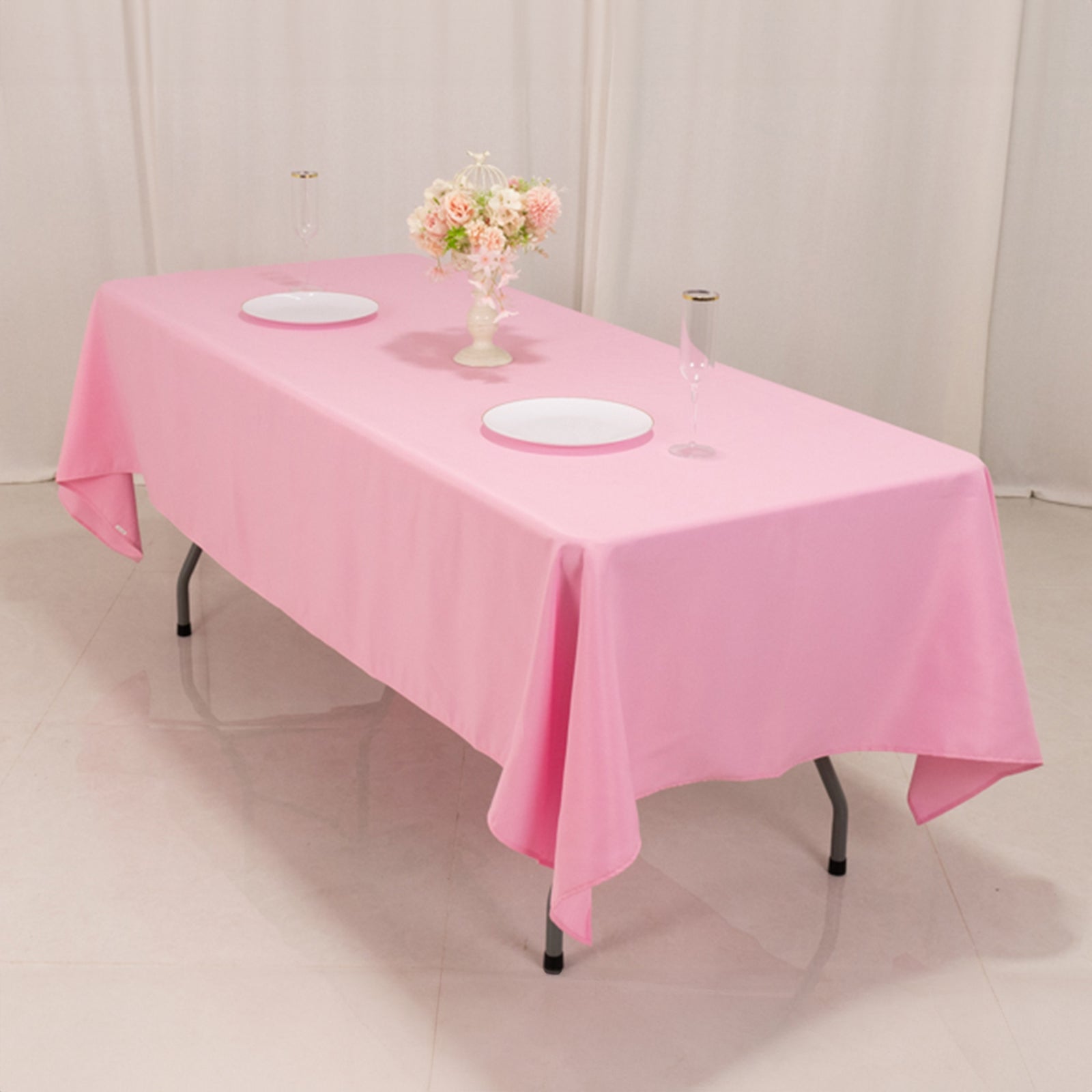Hot Sale! Durable 220GSM Wrinkle-Resistant Pink Premium Polyester Rectangle Tablecloth 60x102