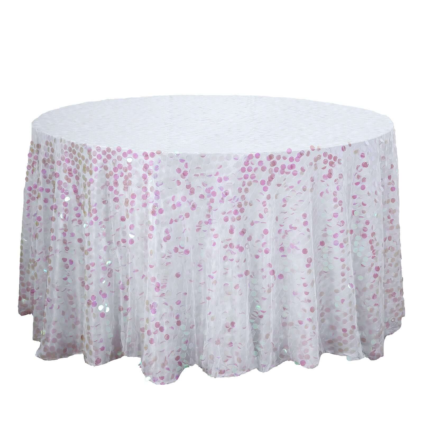 120-Inch Iridescent Seamless Big Payette Sequin Round Tablecloth for 5-Foot Tables