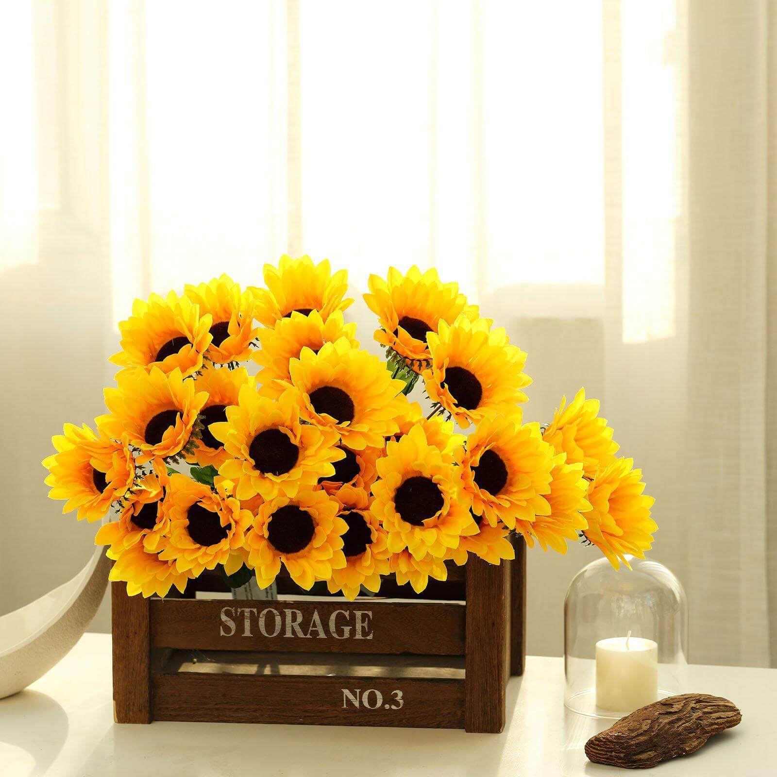 70 Yellow Artificial Silk Sunflowers in 5 Bushes for Vase Decoration