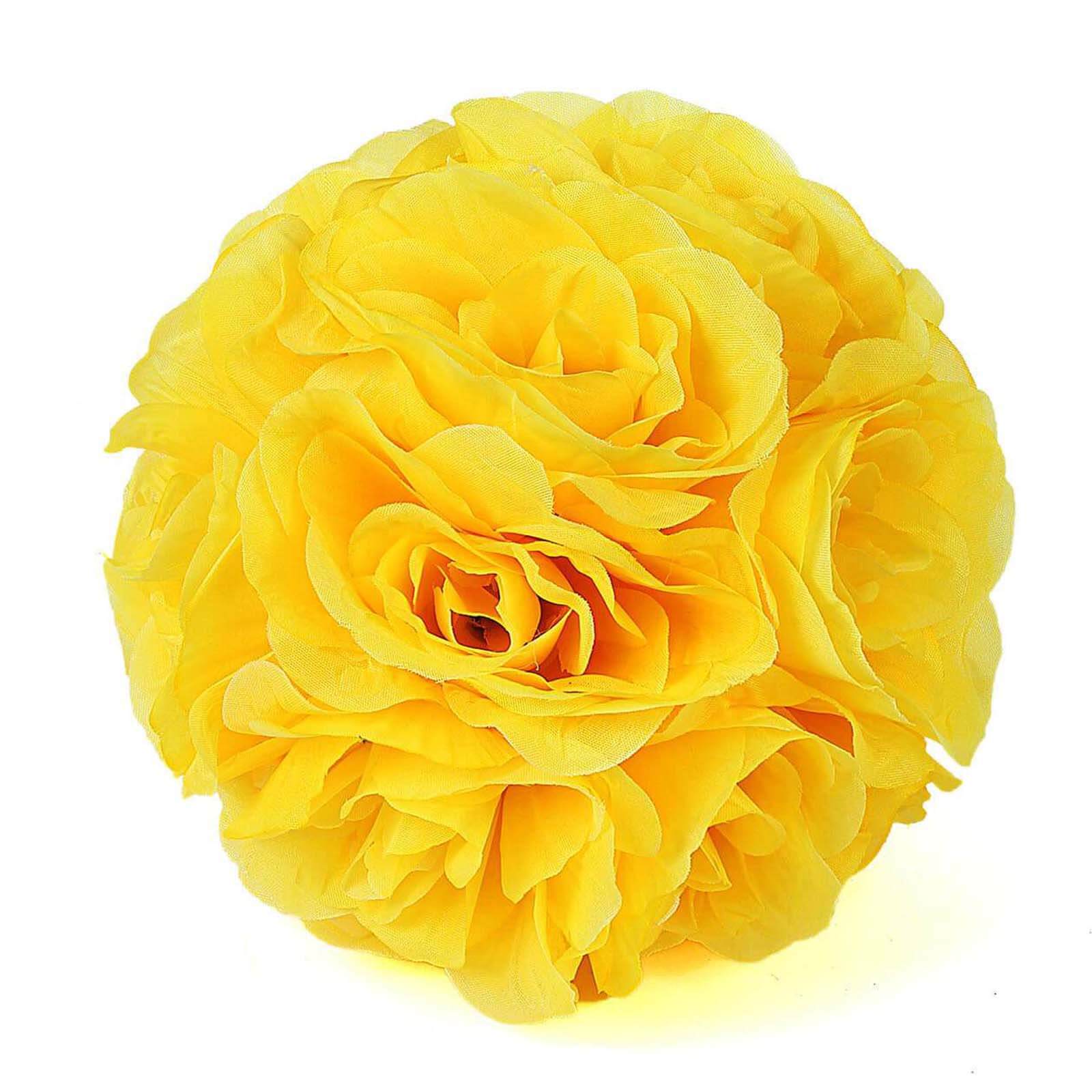 2-Pack 7-Inch Yellow Artificial Silk Rose Kissing Balls, Ideal Faux Flower Decor for Parties