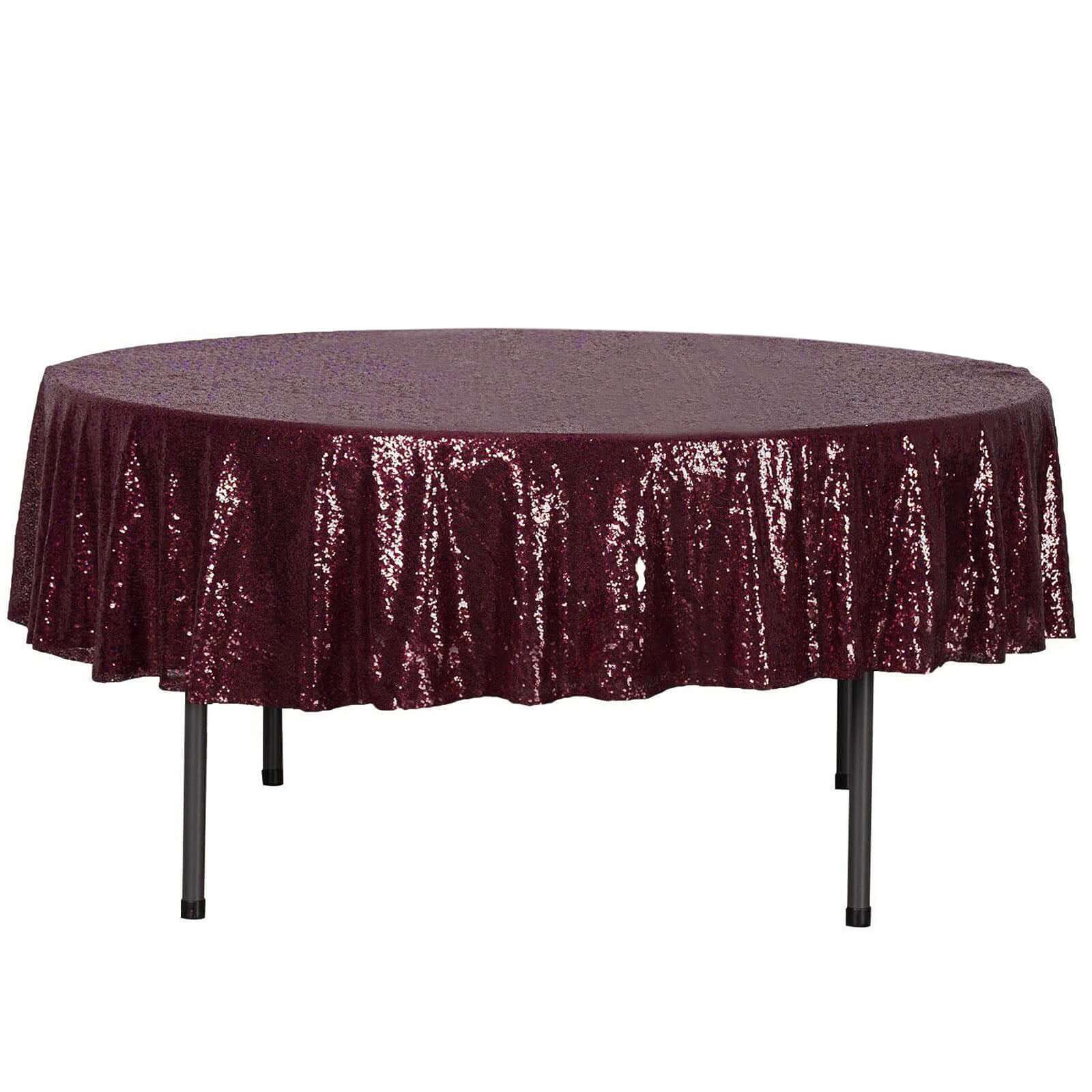 Hot Sale! 90-Inch Burgundy Sequined Round Tablecloth for Special Events
