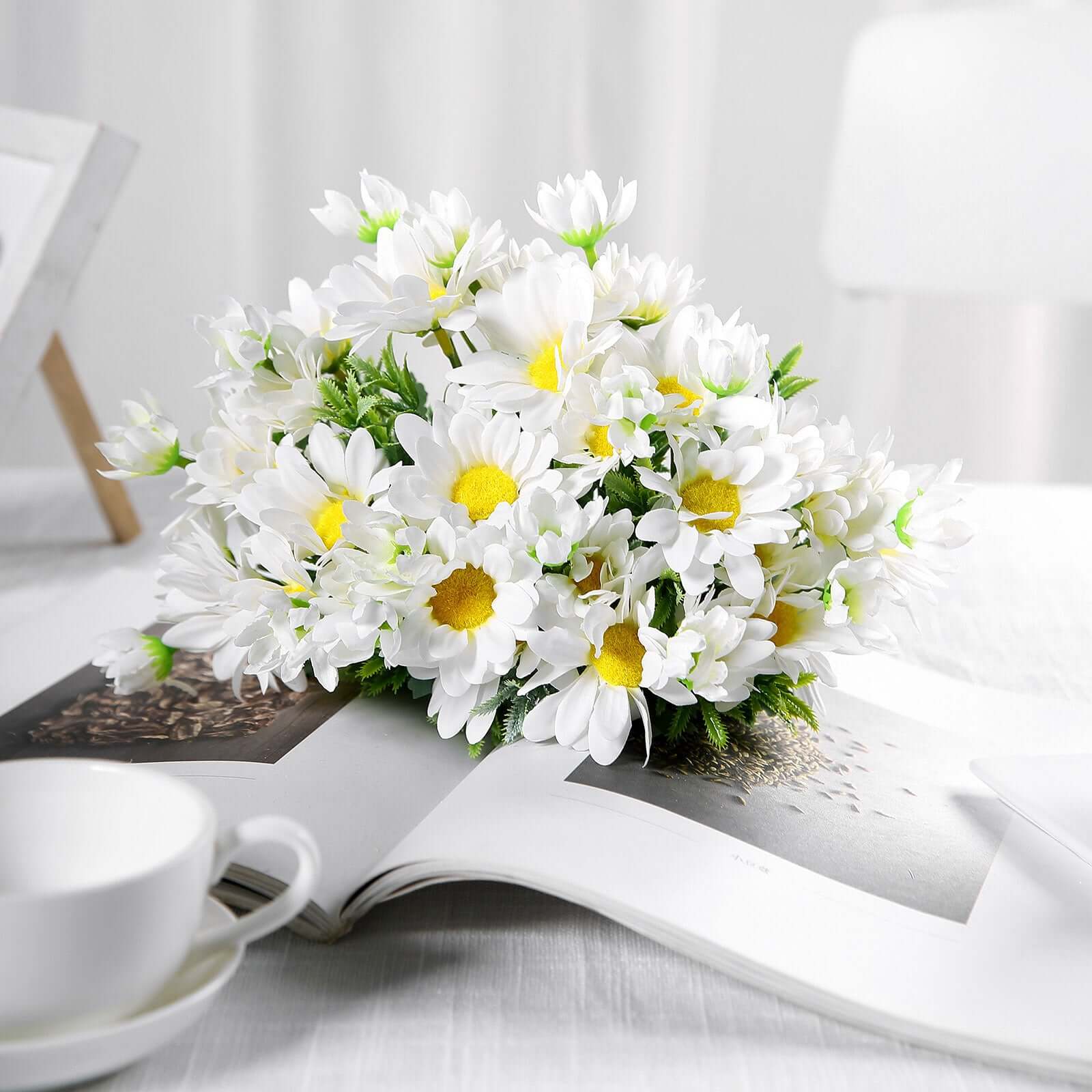 Special Offer! 4 Branches of 11-inch White Artificial Silk Daisy Flower Bouquet
