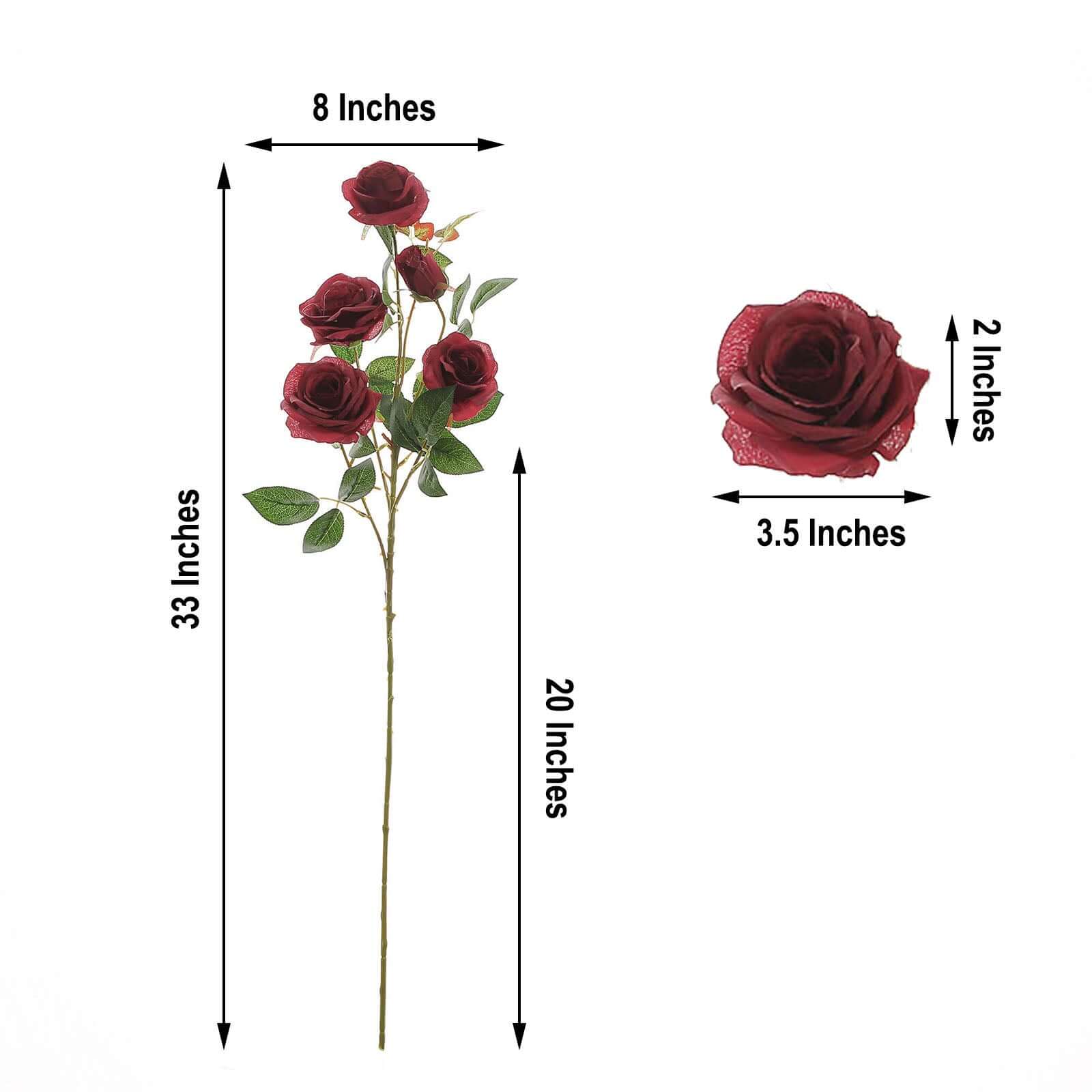 Hot Deal! 2 Bouquets of 33-Inch Tall Burgundy Artificial Silk Rose Flower Bush Stems