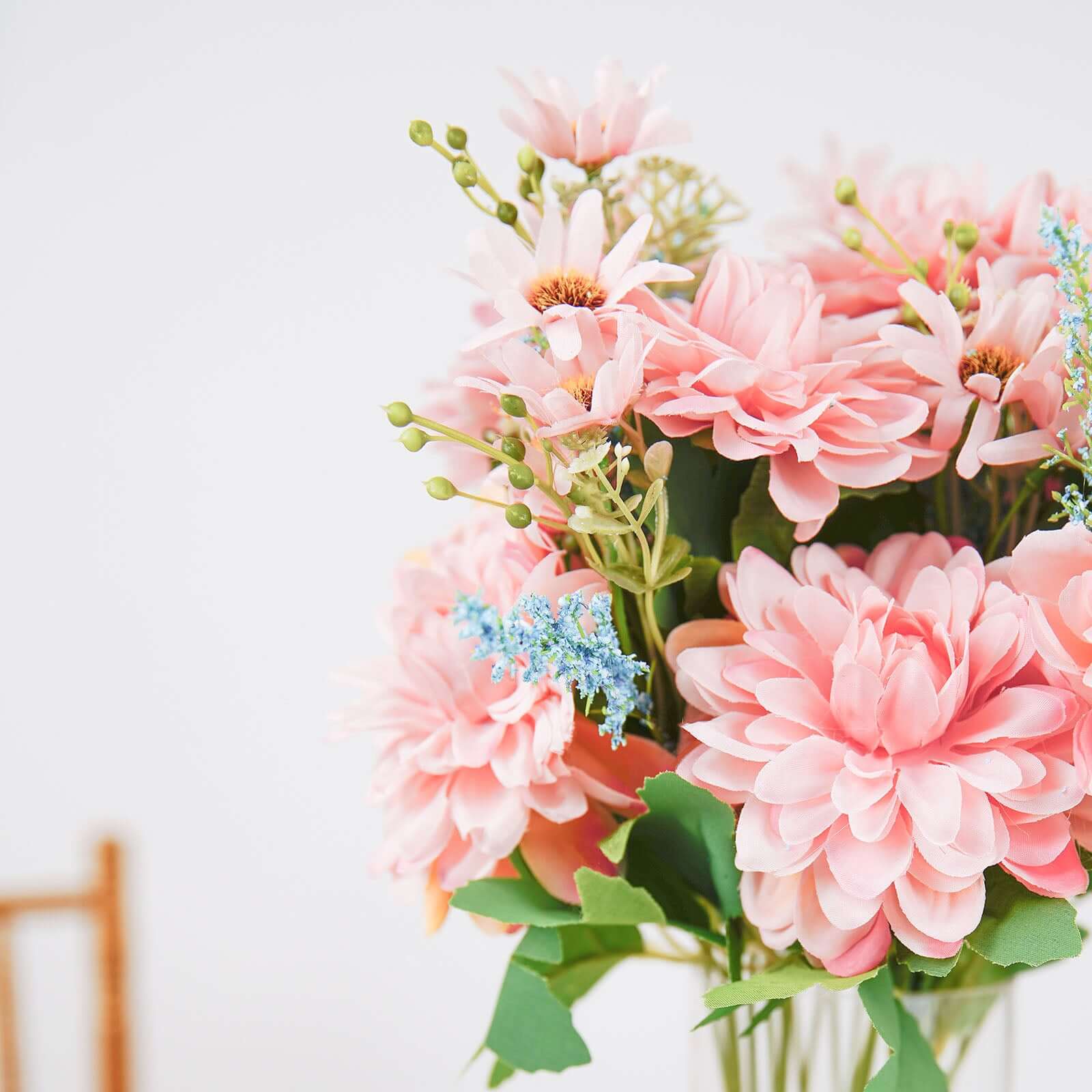 2-Bush Blush Blue Artificial Silk Dahlia Bouquet - Perfect for Any Occasion