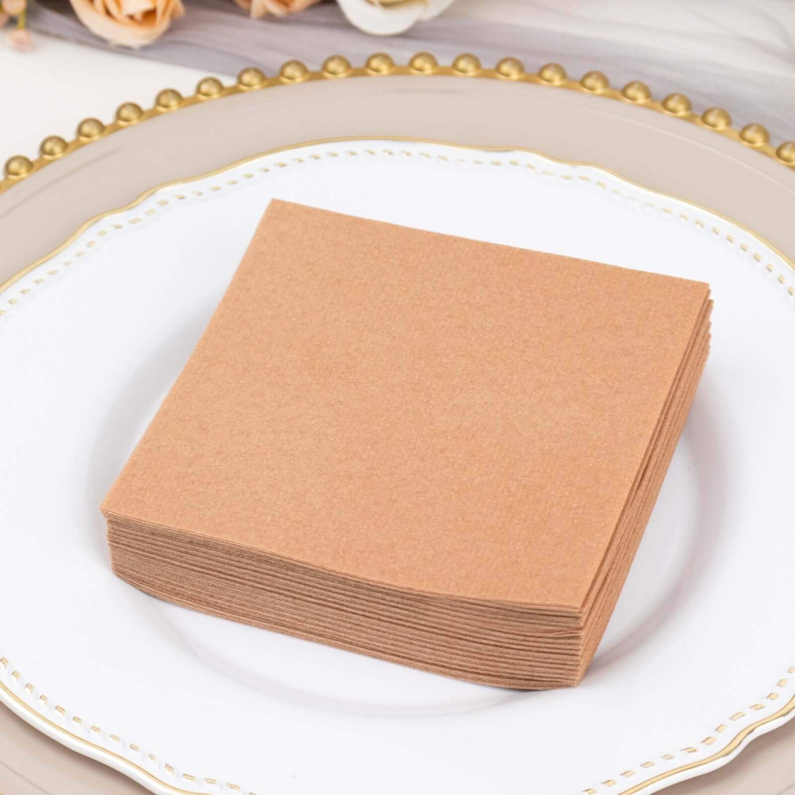 20-Pack Terracotta (Rust) 5x5 Linen-Like Airlaid Napkins - Highly Absorbent