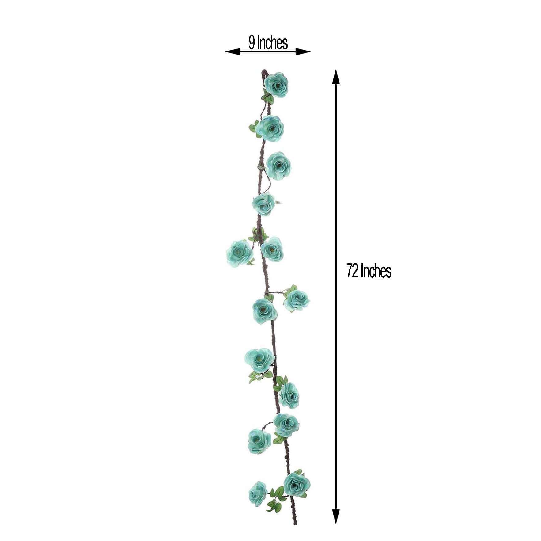 6ft Lifelike Aqua Turquoise Artificial Silk Rose Hanging Garland with 14 Flowers