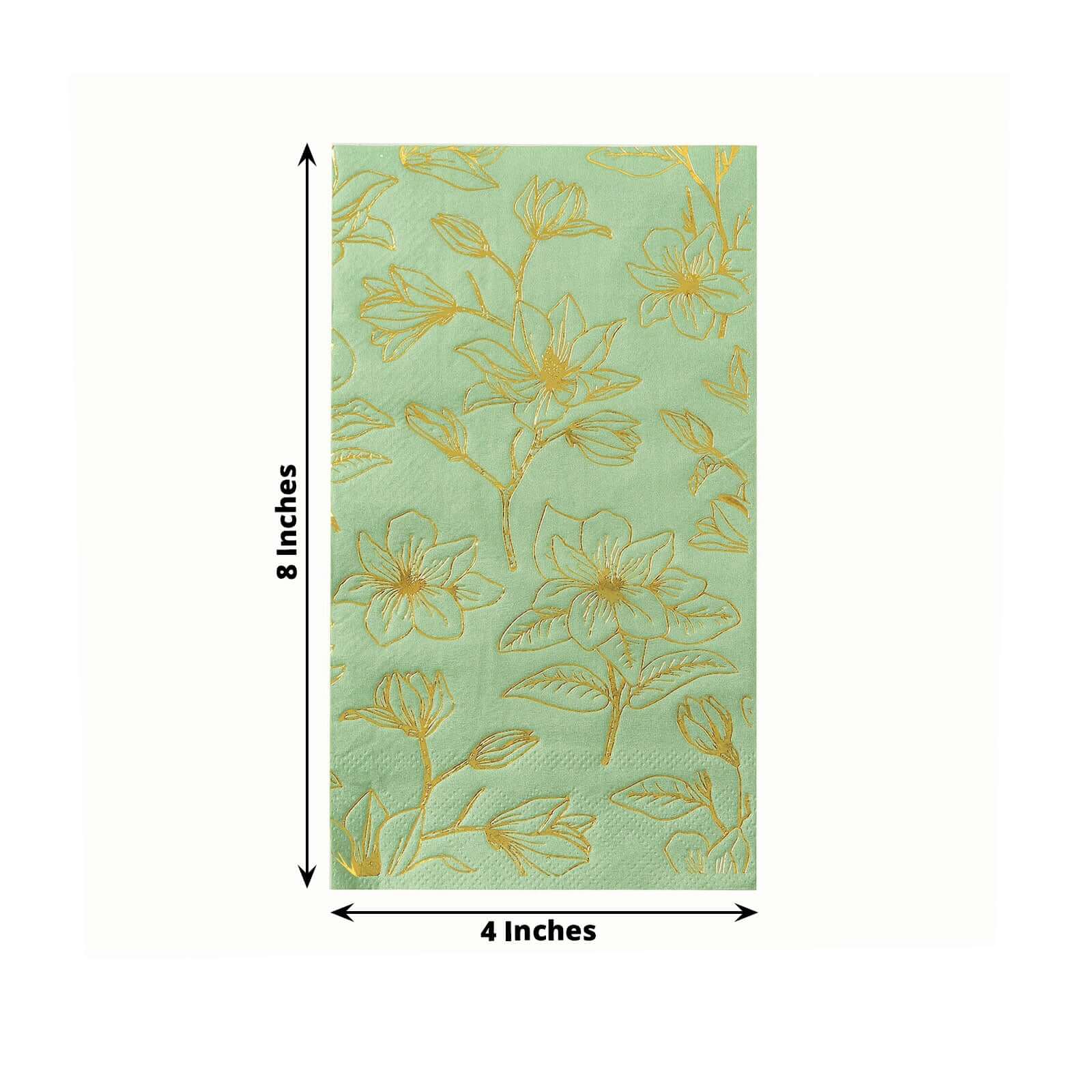 50-Pack Disposable 2-Ply Paper Dinner Napkins: Sage Green with Gold Magnolia Prints - Ideal for Parties