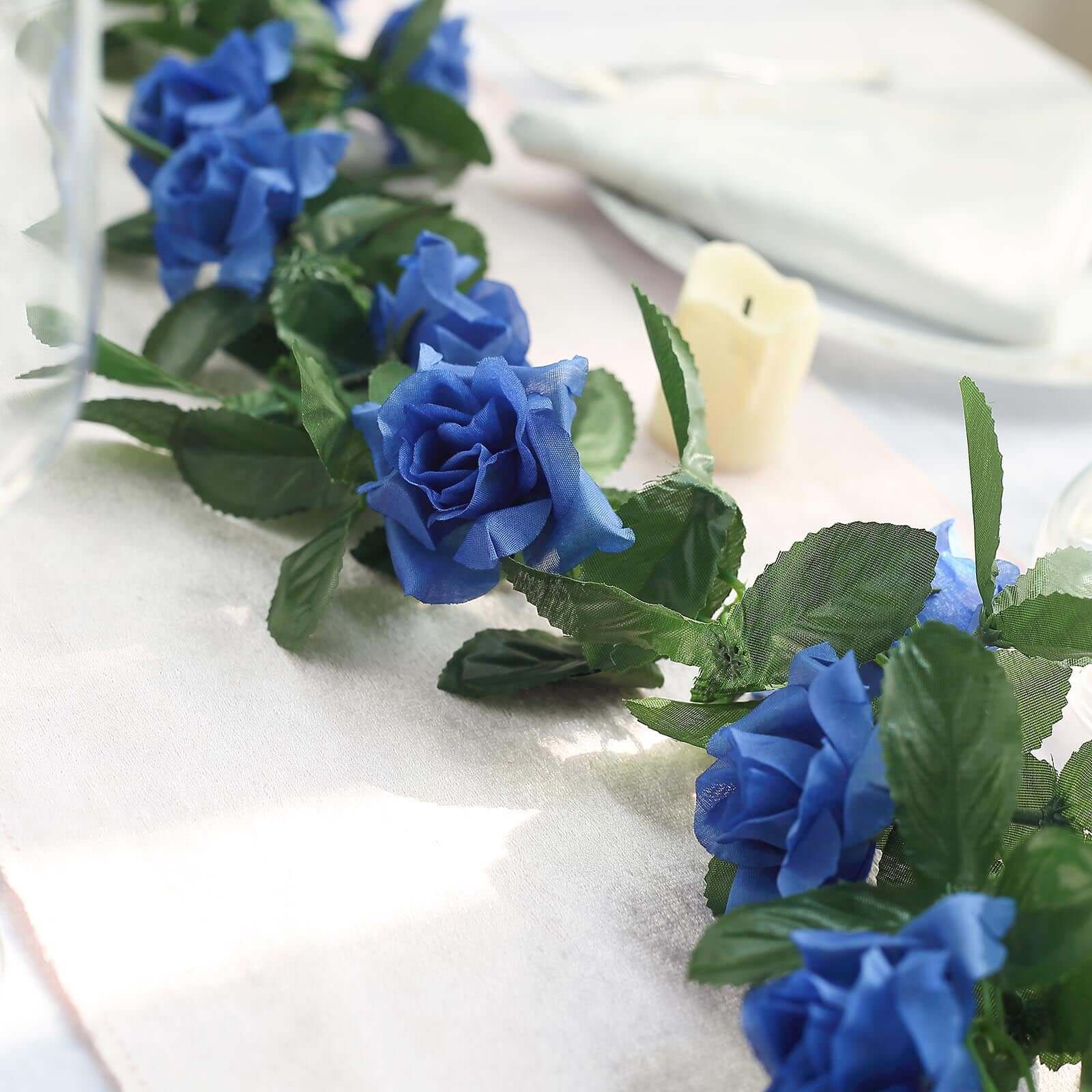 6ft UV-Protected Royal Blue Artificial Silk Rose Garland - Ideal for Decor