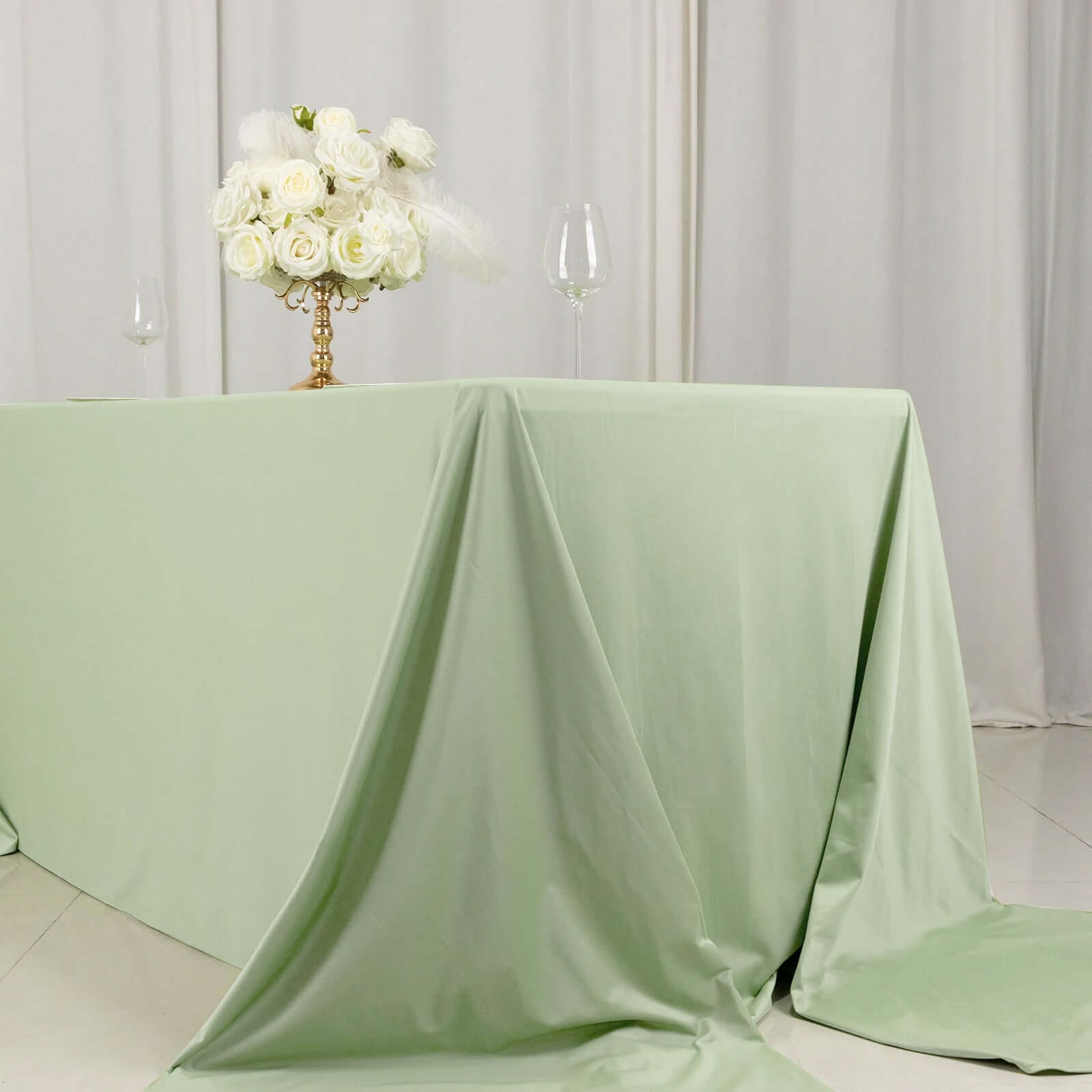Sage Green Wrinkle-Free & Stain-Resistant Seamless Scuba Polyester 90x156 Tablecloth
