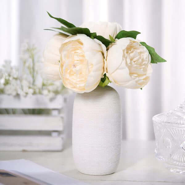 Stunning Beige Artificial Silk Peony Bouquet - 5 Flower Heads