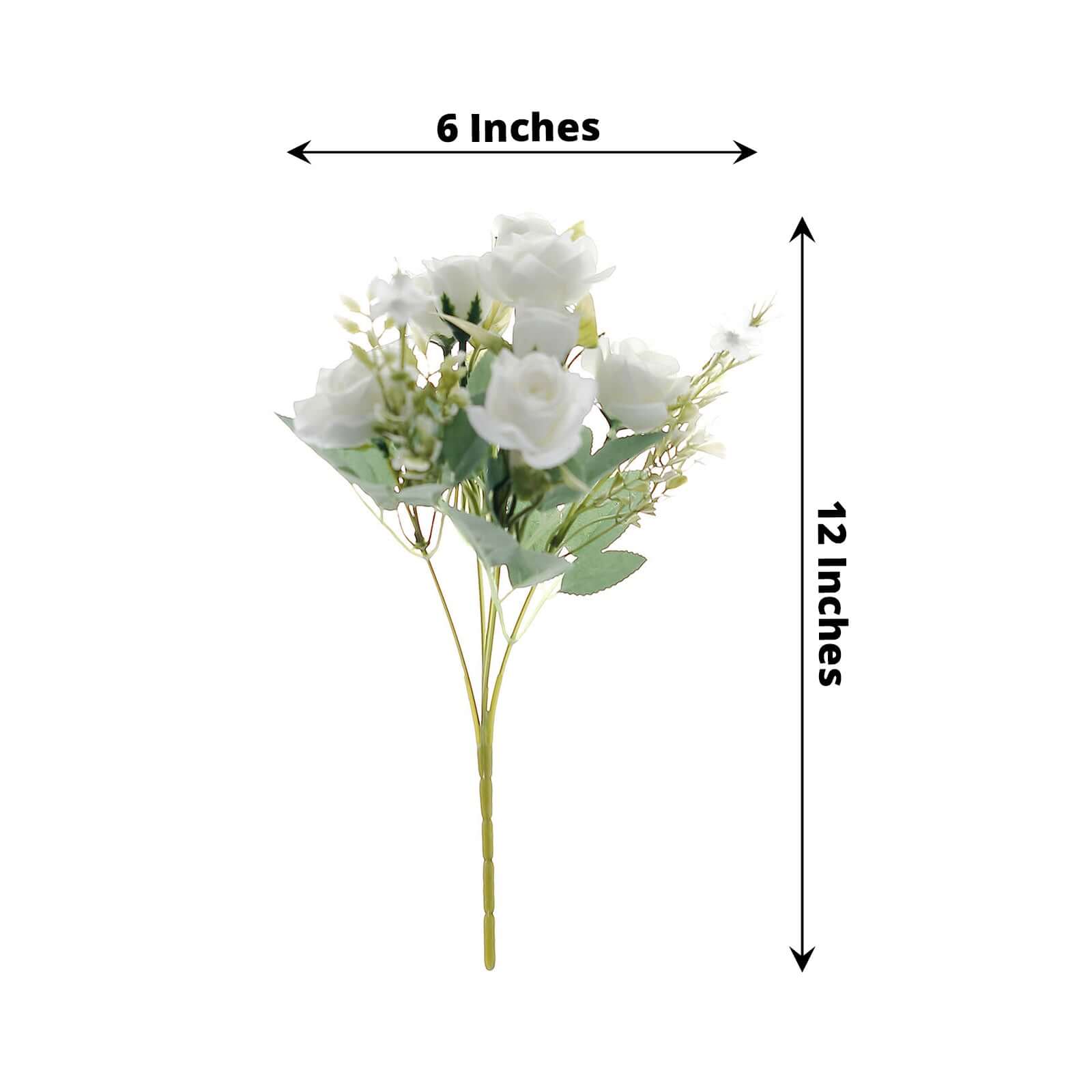 12-Inch Ivory Artificial Silk Rose Flower Bouquet with 4 Bushes, Ideal for Bridal Use