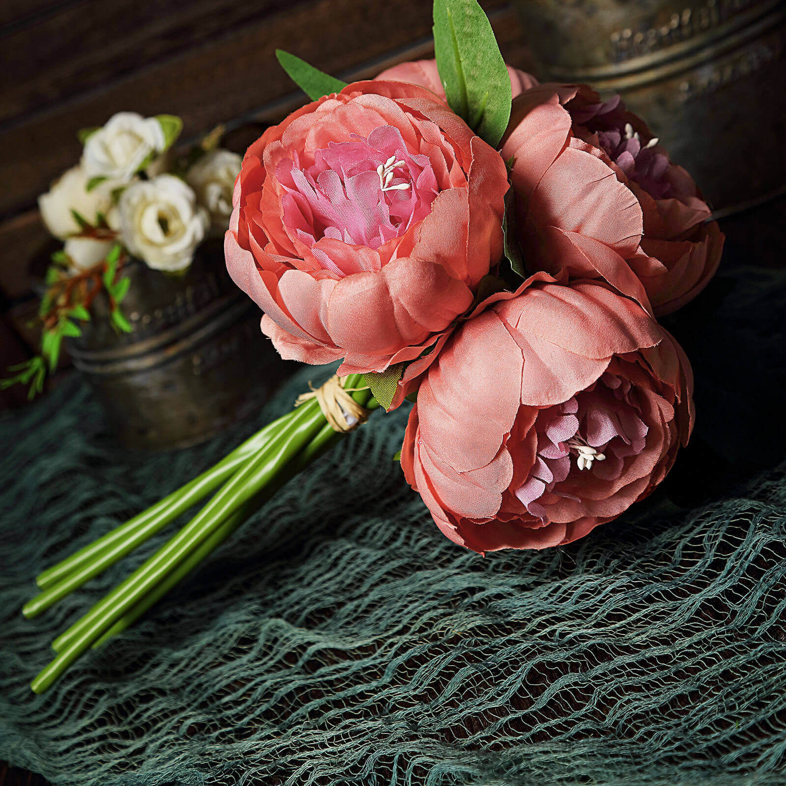 Hot! 5-Head Dusty Rose Artificial Silk Peony Bouquet