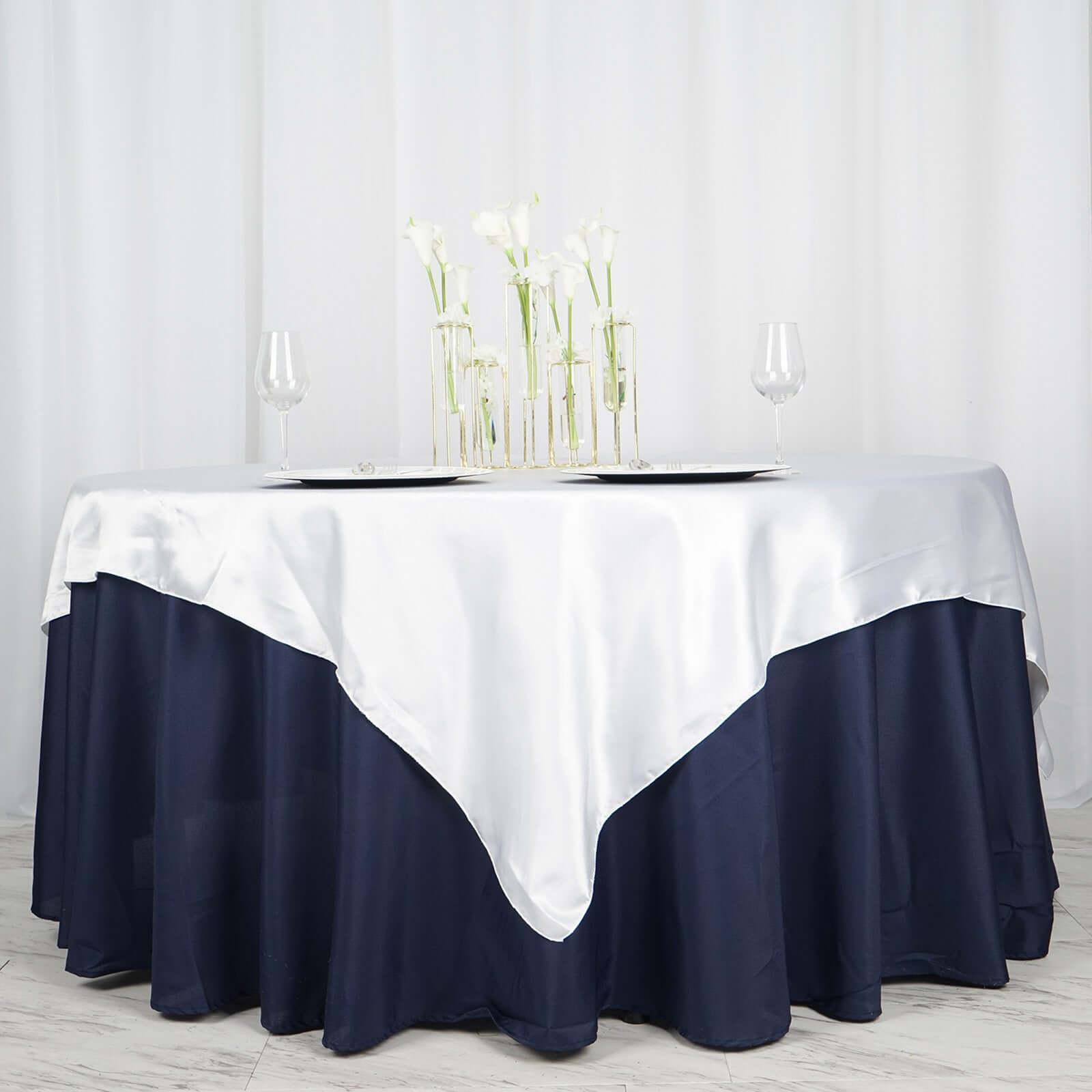 Luxury White Satin 72x72 Square Table Overlay for Special Events