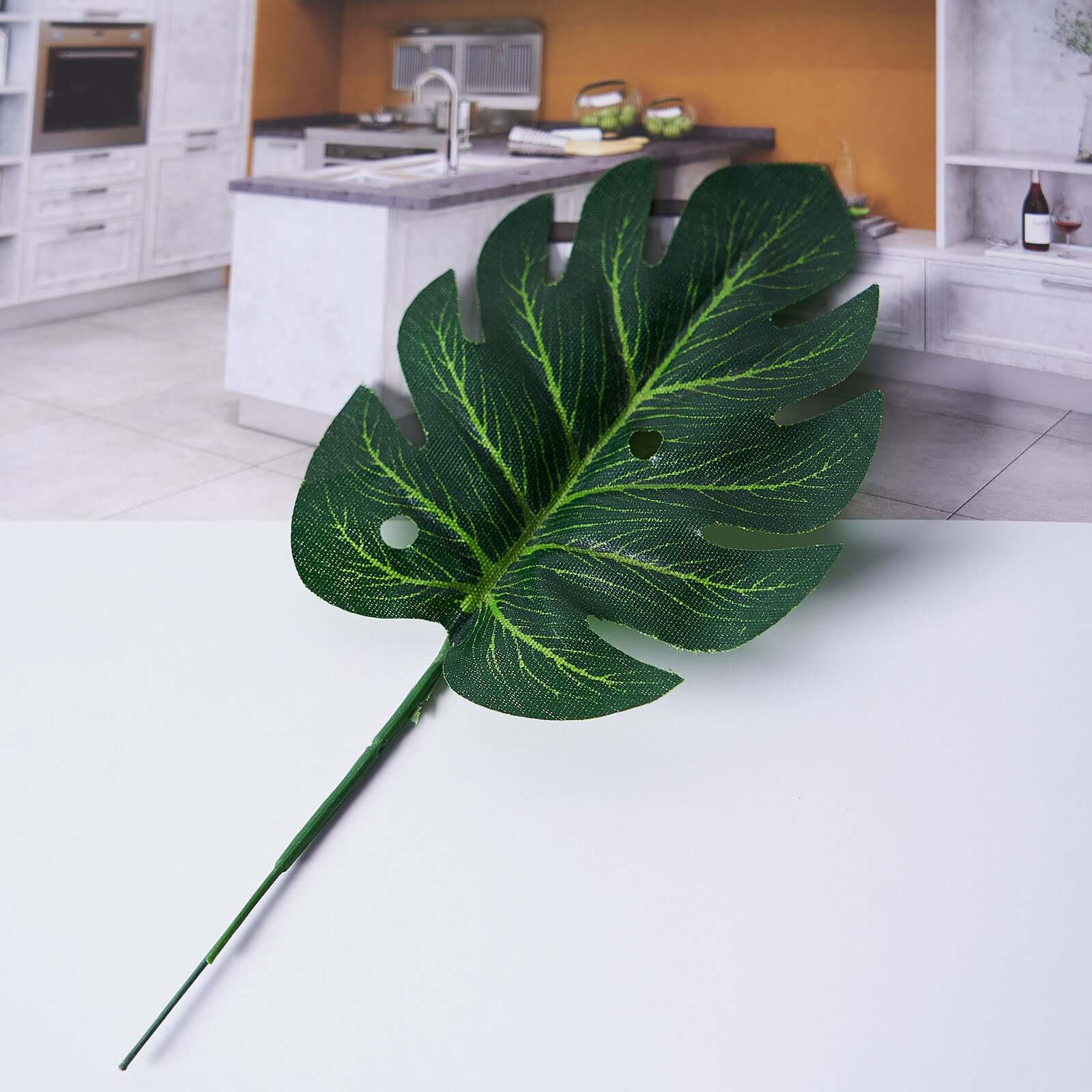 6-Piece Assorted Green High-Quality Silk Artificial Monstera Leaf Stems