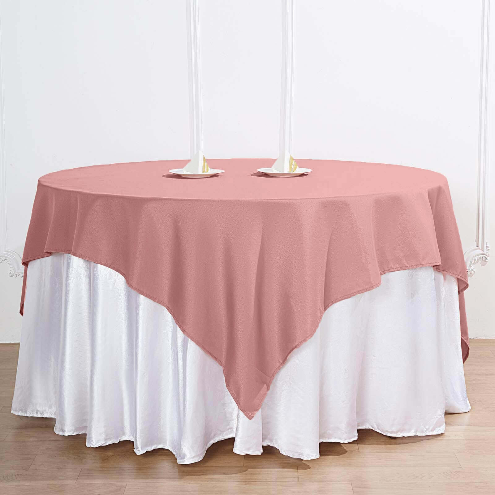 Premium Dusty Rose Polyester 70x70 Square Table Overlay - Wrinkle-Free & Durable Table Cover