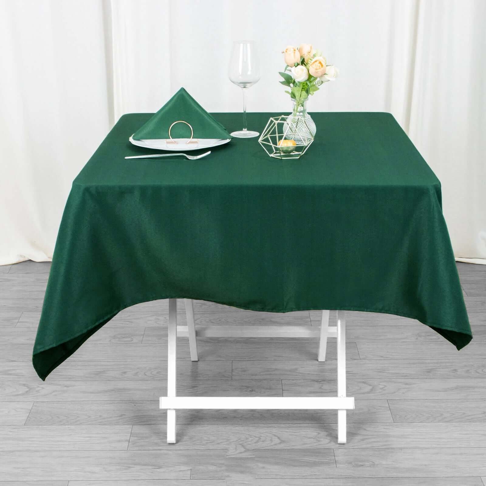 Premium 220GSM Hunter Emerald Green 54x54 Polyester Square Tablecloth - Stain & Wrinkle Resistant