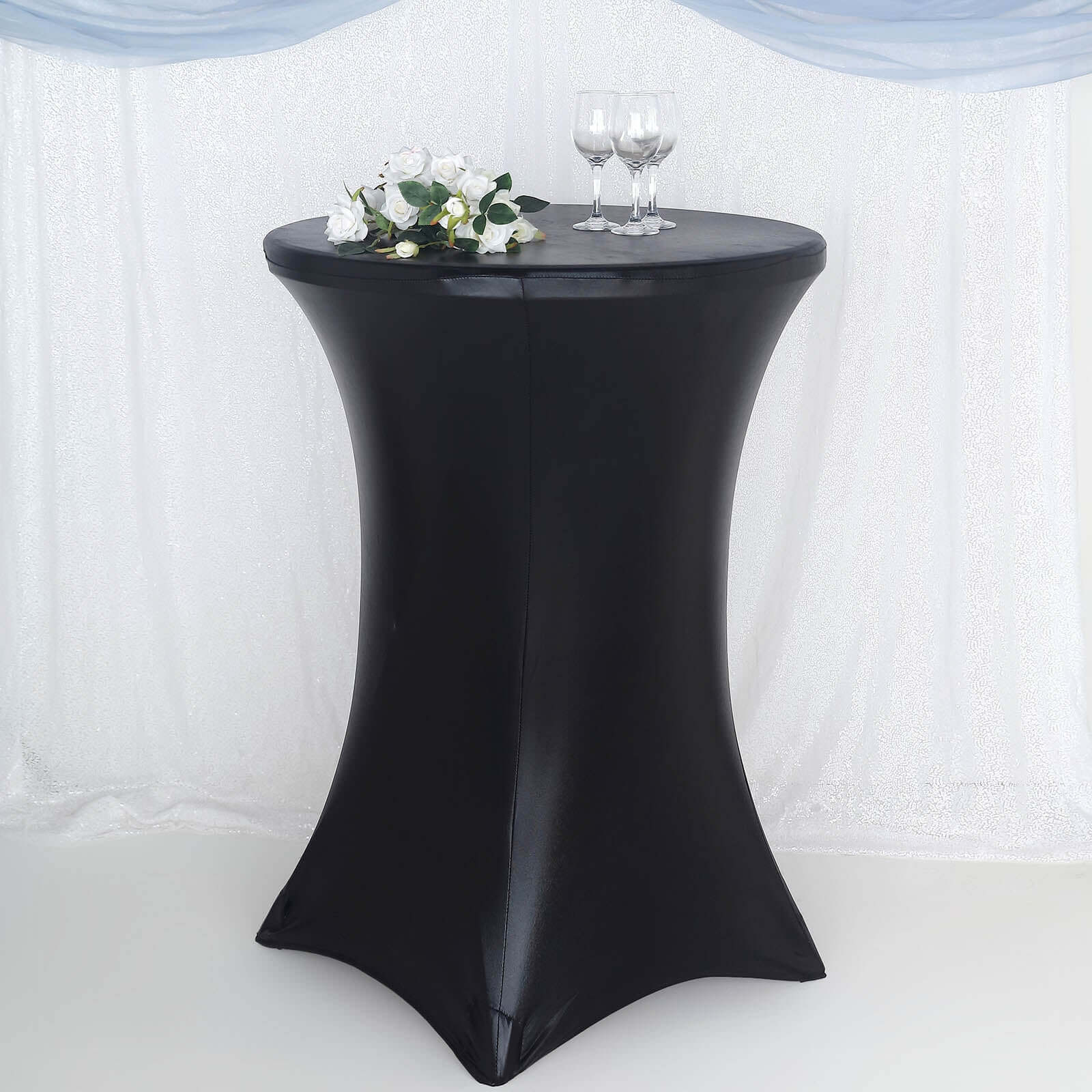 Black Metallic Spandex Stretch-Fit Water-Resistant 32" Cocktail Table Cover - Ideal for Events