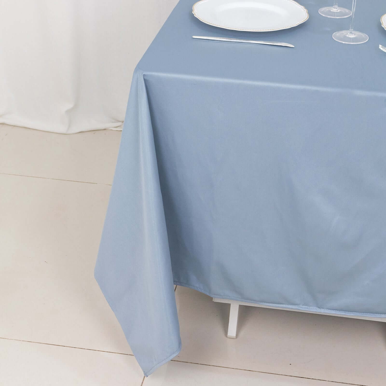 Premium Offer! Wrinkle-Free & Stain-Resistant Dusty Blue Scuba Polyester 70x70 Square Tablecloth