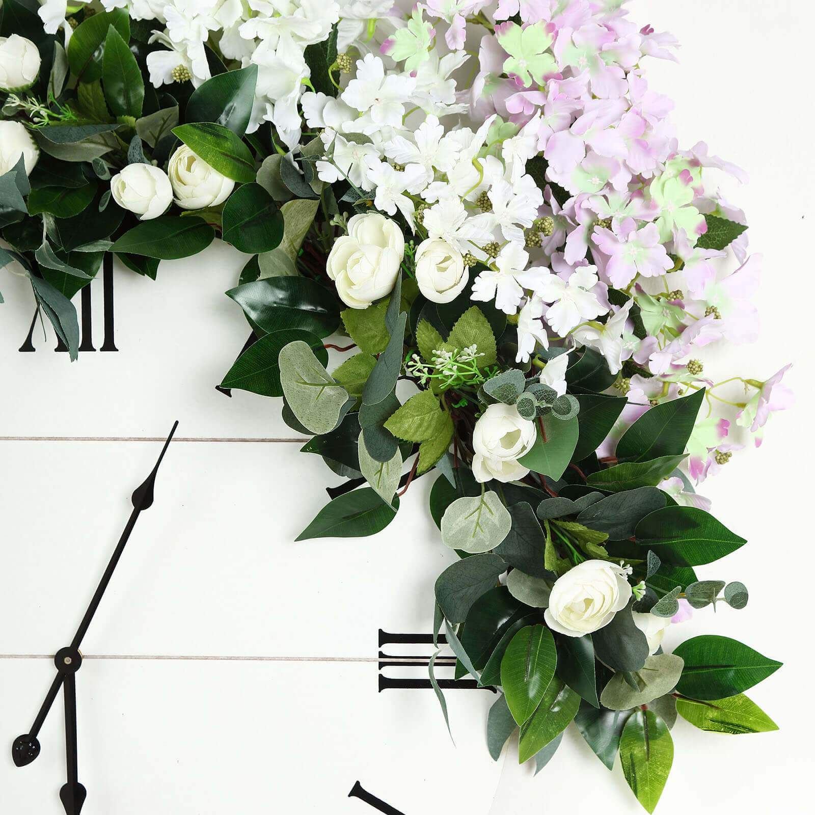 40-Foot Artificial Silk Cream Ranunculus and Eucalyptus Willow Leaf Garland - Ideal Decor