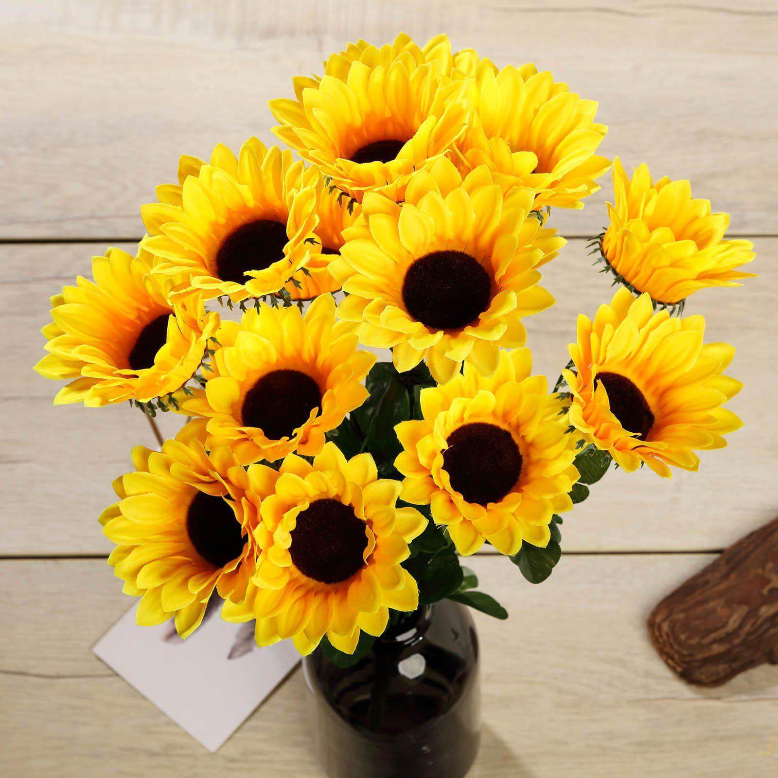 70 Yellow Artificial Silk Sunflowers in 5 Bushes for Vase Decoration
