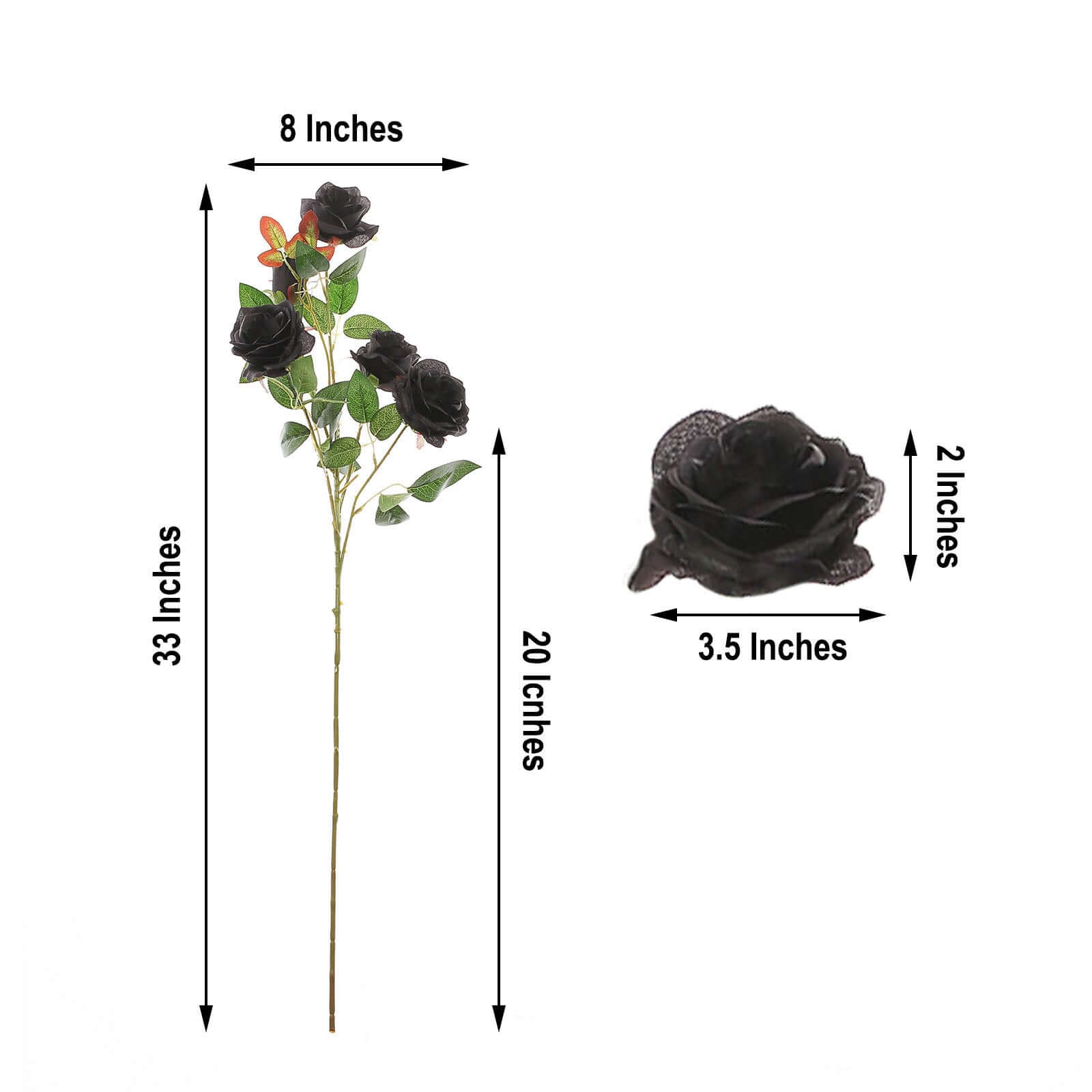 Hot Sale! 2 Bouquets of 33-Inch Tall Artificial Black Silk Rose Flower Bush Stems