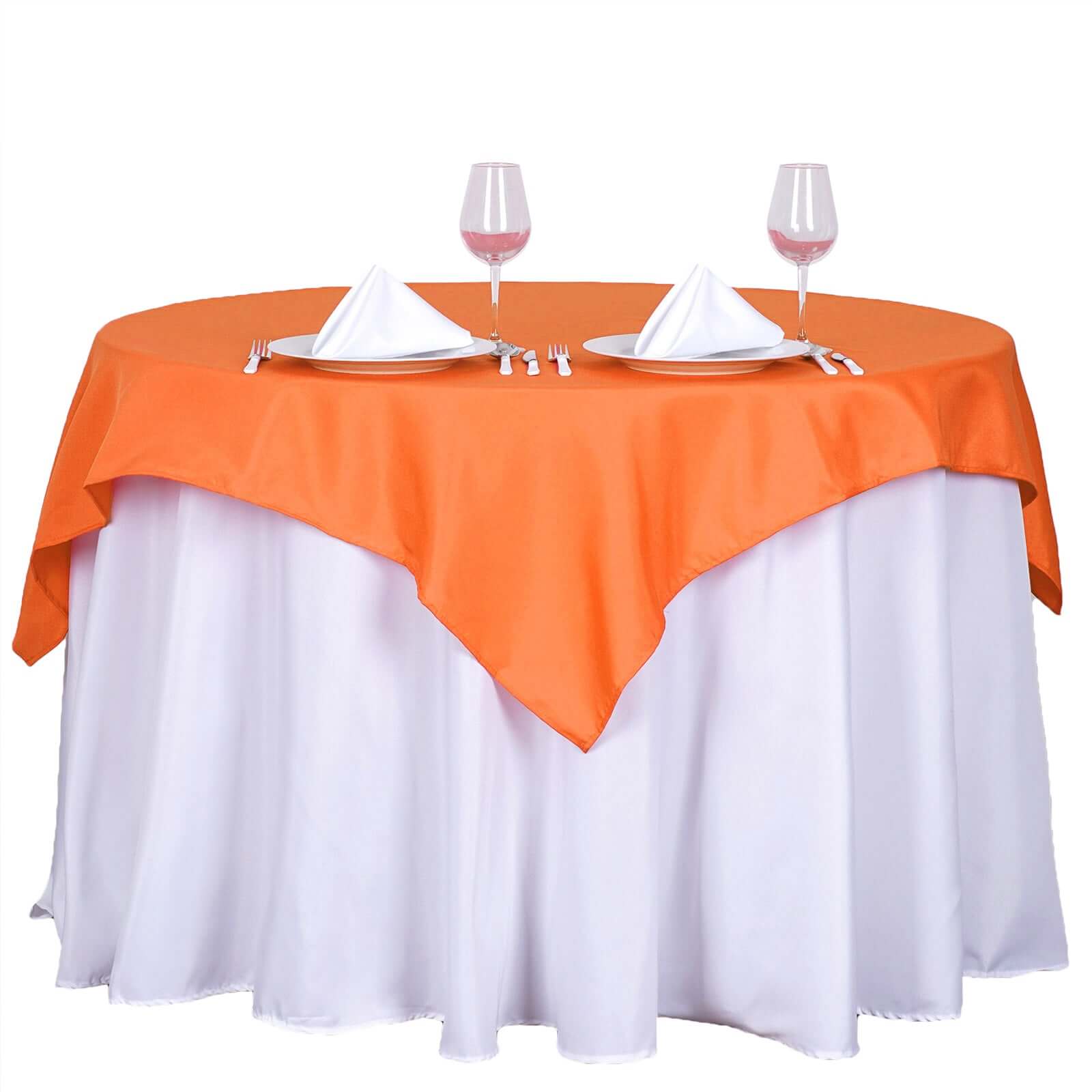 Orange Polyester Square Table Overlay - 54x54, Wrinkle-Resistant & Durable Table Cover for Special Occasions