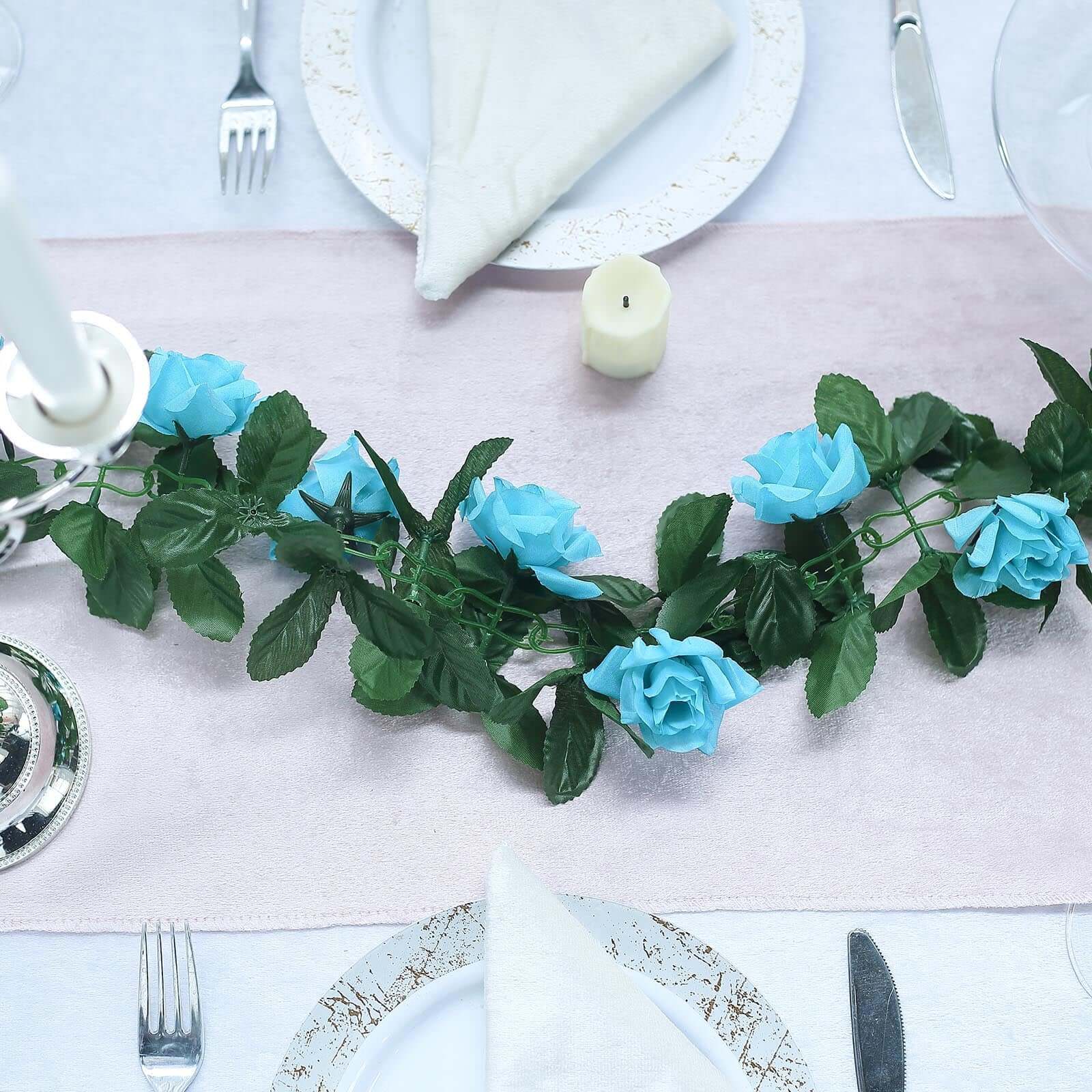 6ft UV-Protected Turquoise Artificial Silk Rose Garland - Ideal for Decor