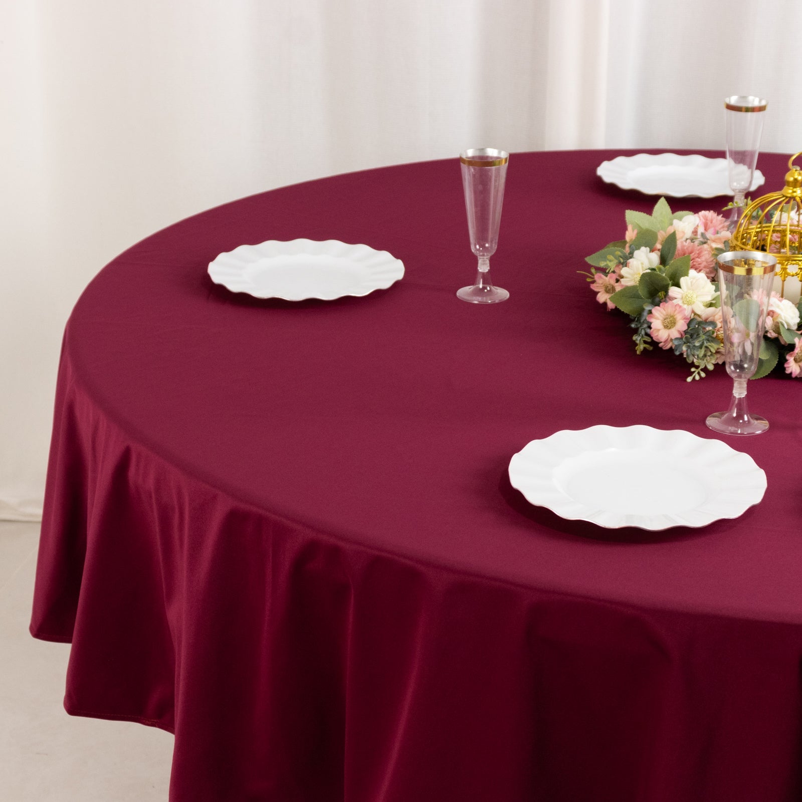 Premium 90' Round Burgundy Scuba Tablecloth - Wrinkle & Stain Free for Events