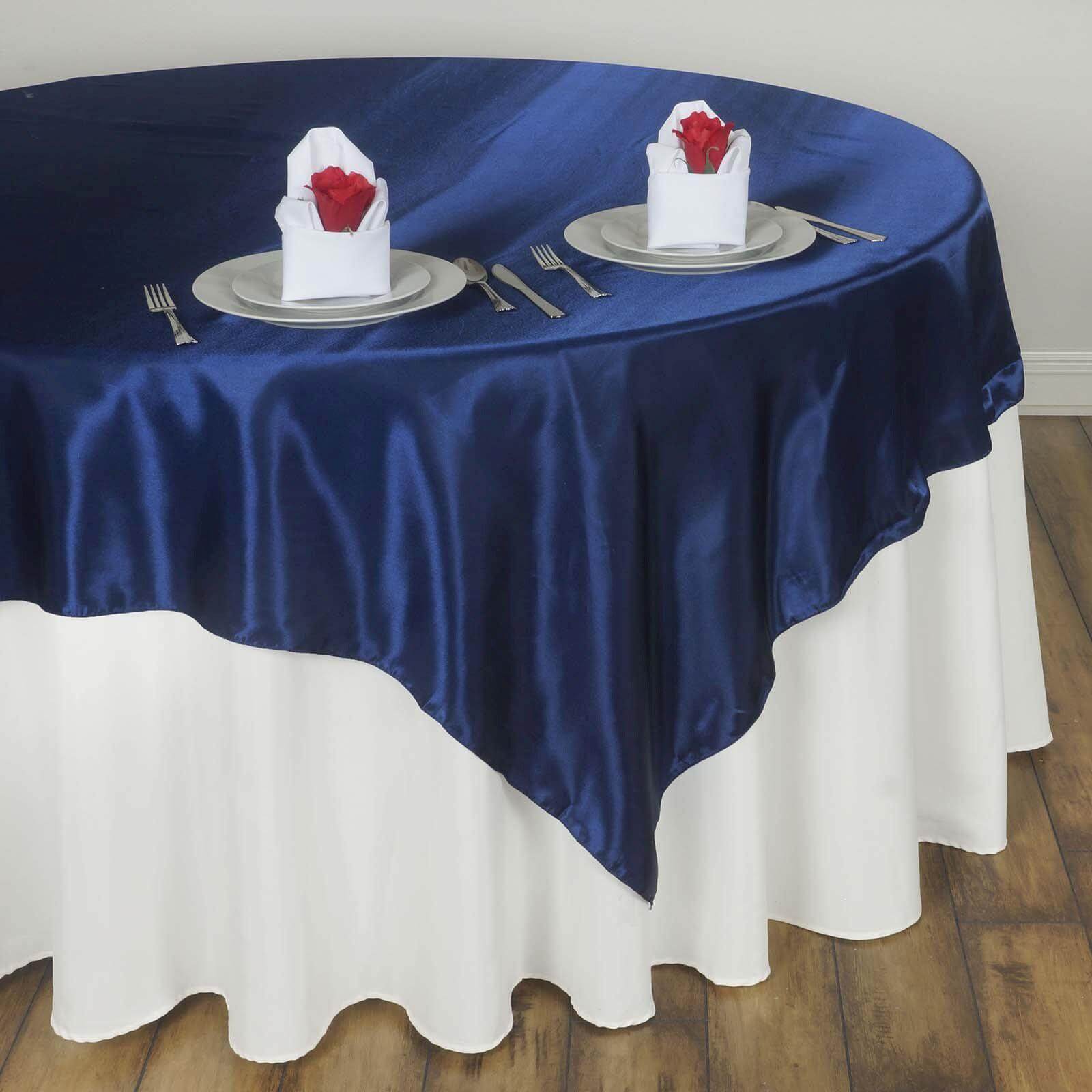 Navy Blue Satin 60x60 Square Table Overlay - Soft Silky Touch, Great for Decor
