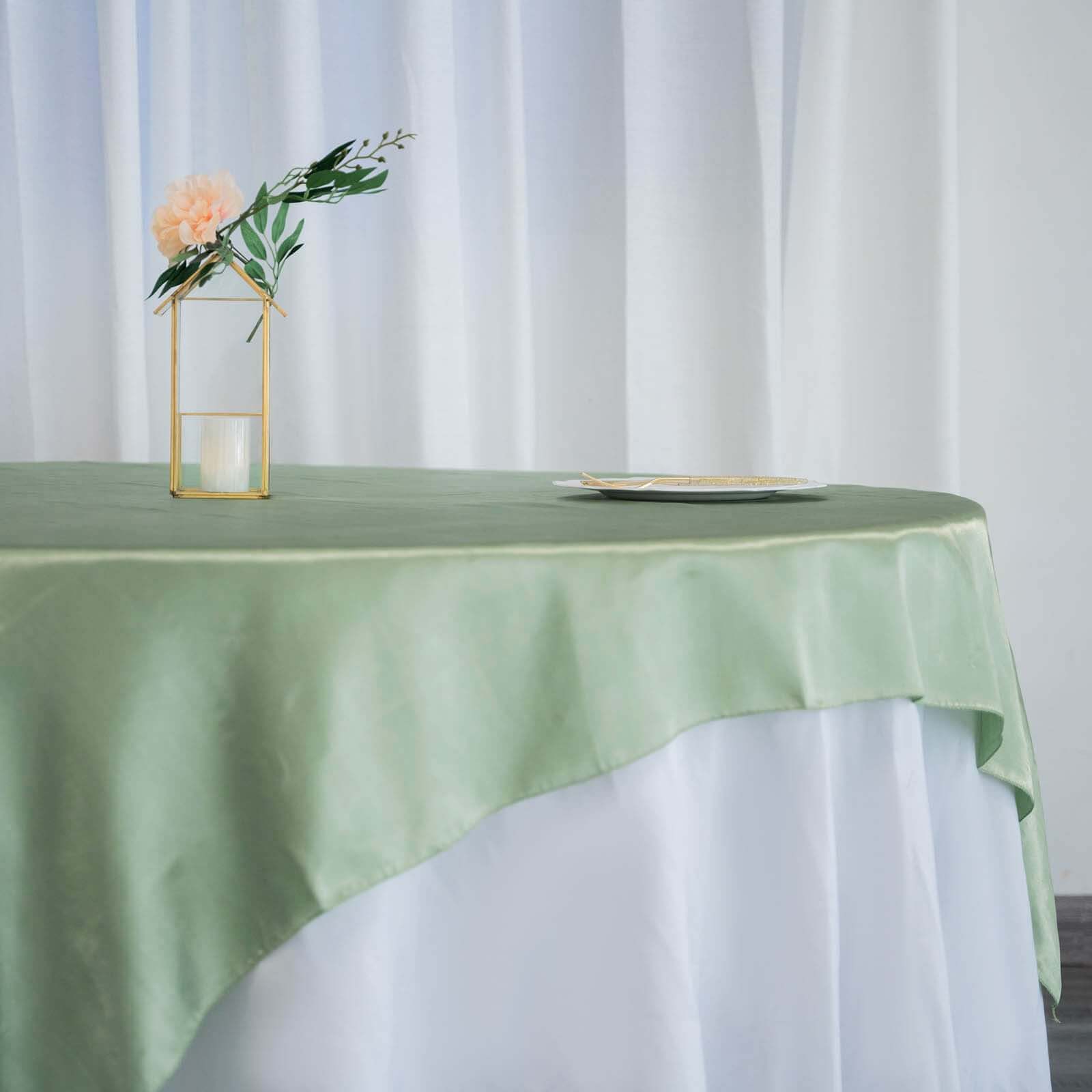 Sage Green 72x72 Satin Square Table Overlay - Smooth Finish, Stain & Wrinkle-Resistant