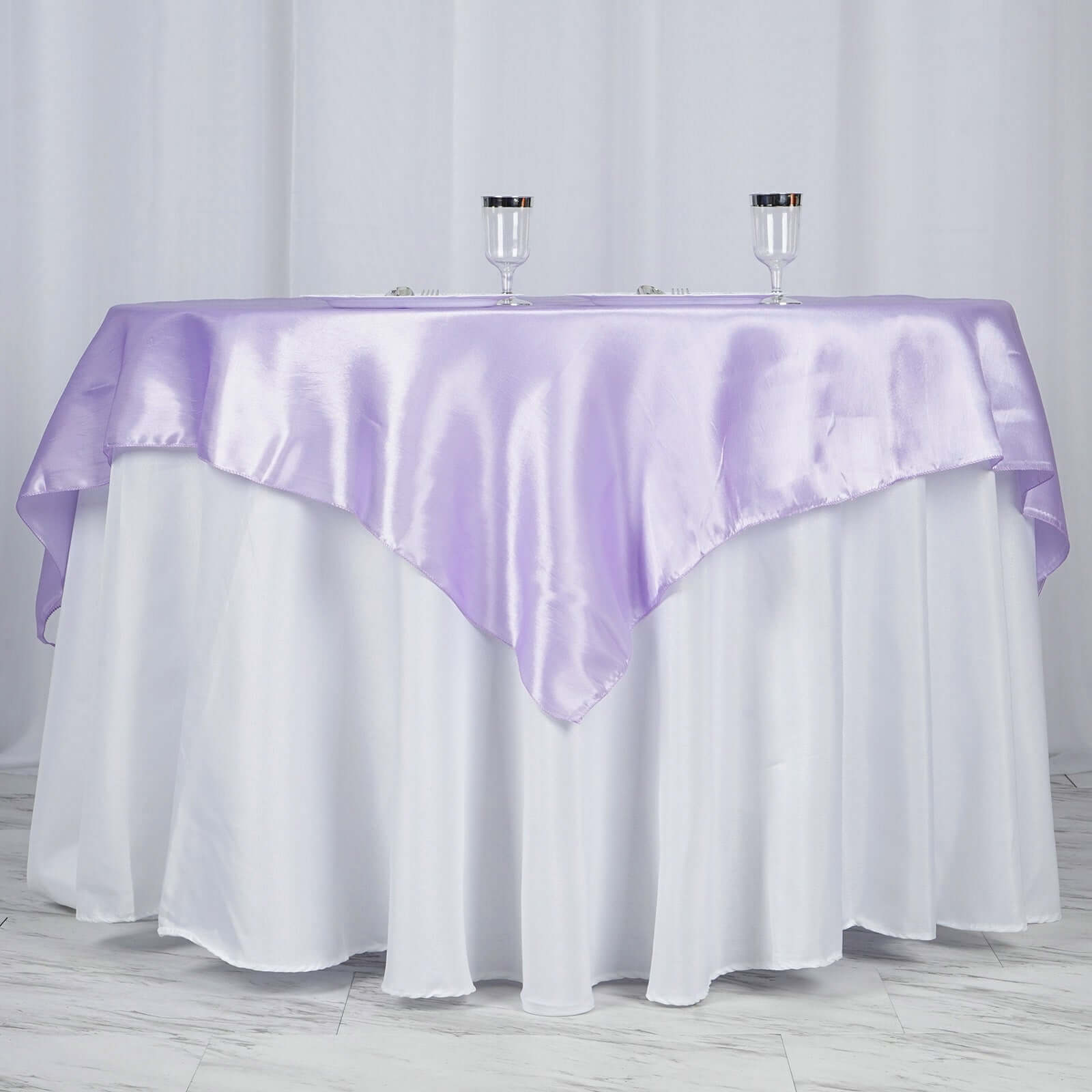 Lavender Lilac Satin 60x60 Square Table Overlay with Smooth Silky Touch