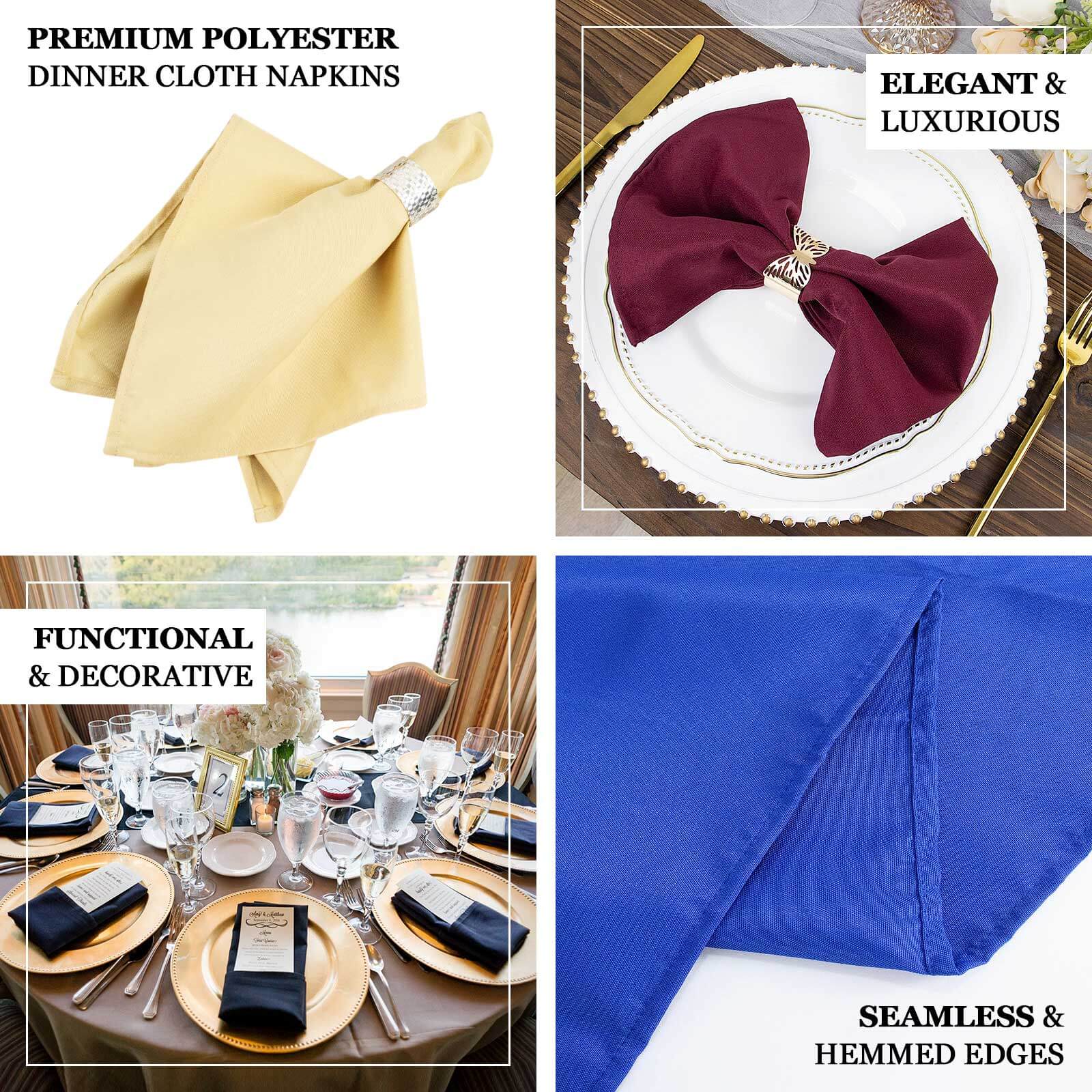 5-Piece Set of Premium Pink 20x20 Polyester Dinner Napkins - Stain & Wrinkle Resistant