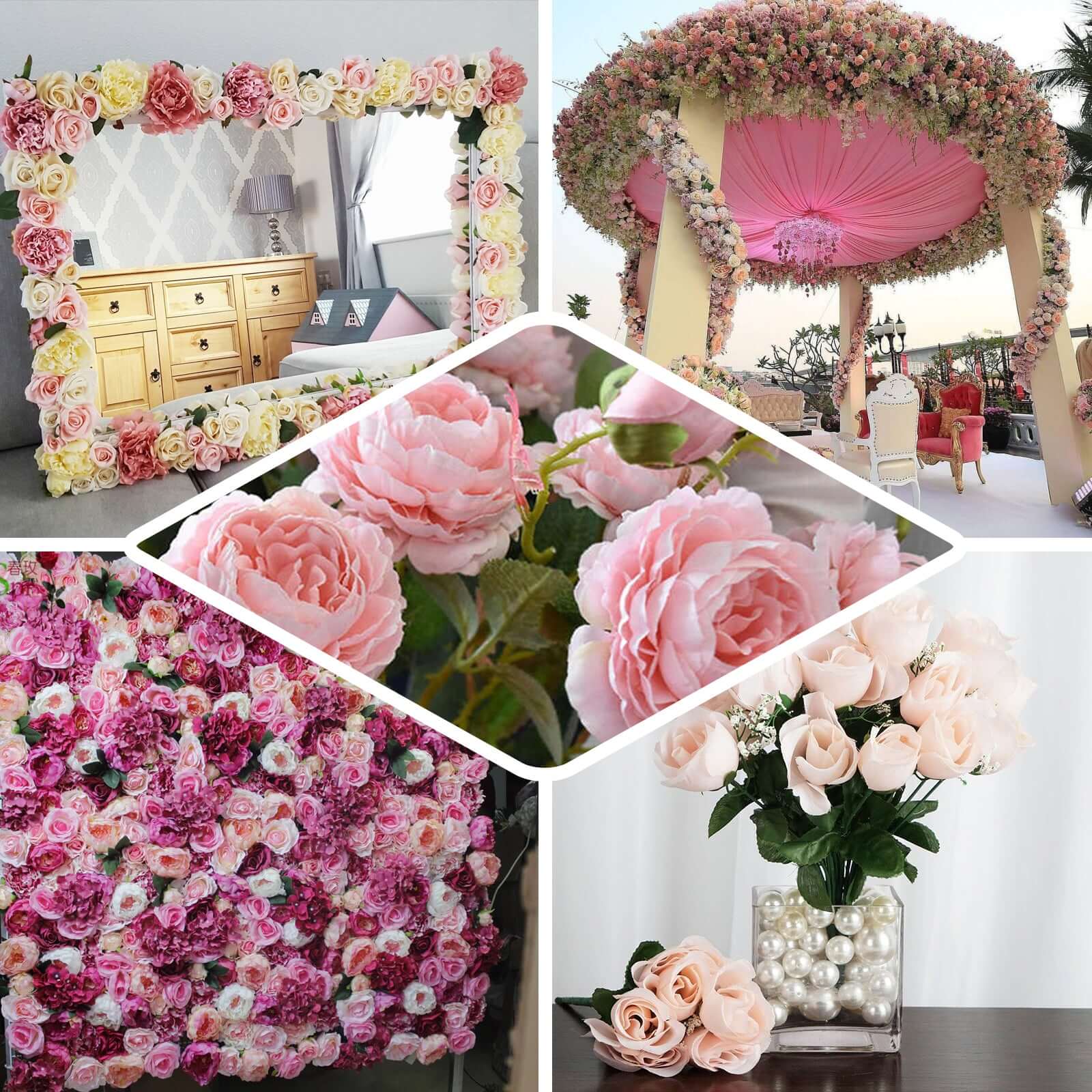 12 Bushes of Premium Orange Artificial Silk Rose Bud Bouquets