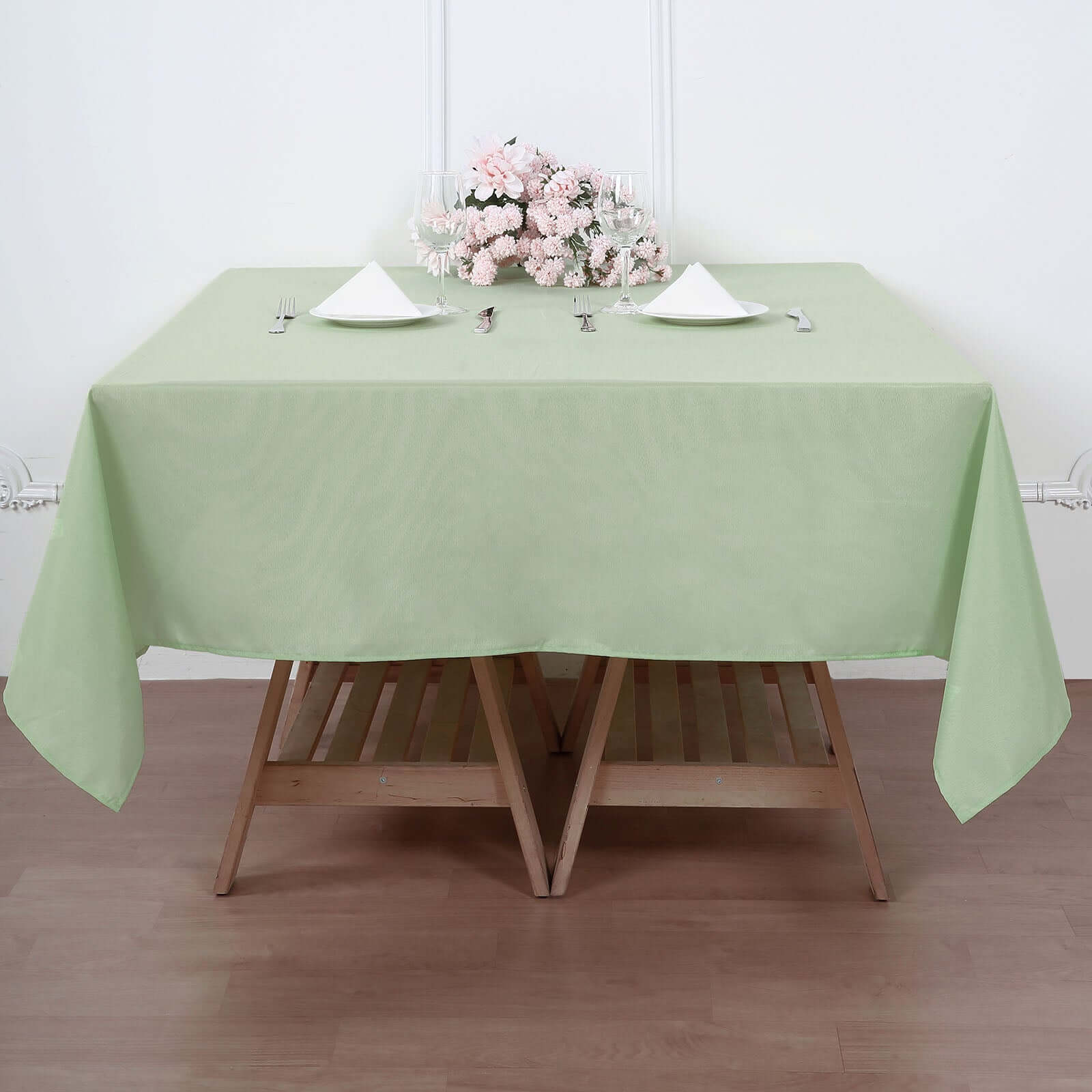 Sage Green 70x70 Polyester Wrinkle-Resistant Durable Square Tablecloth - Great Deal