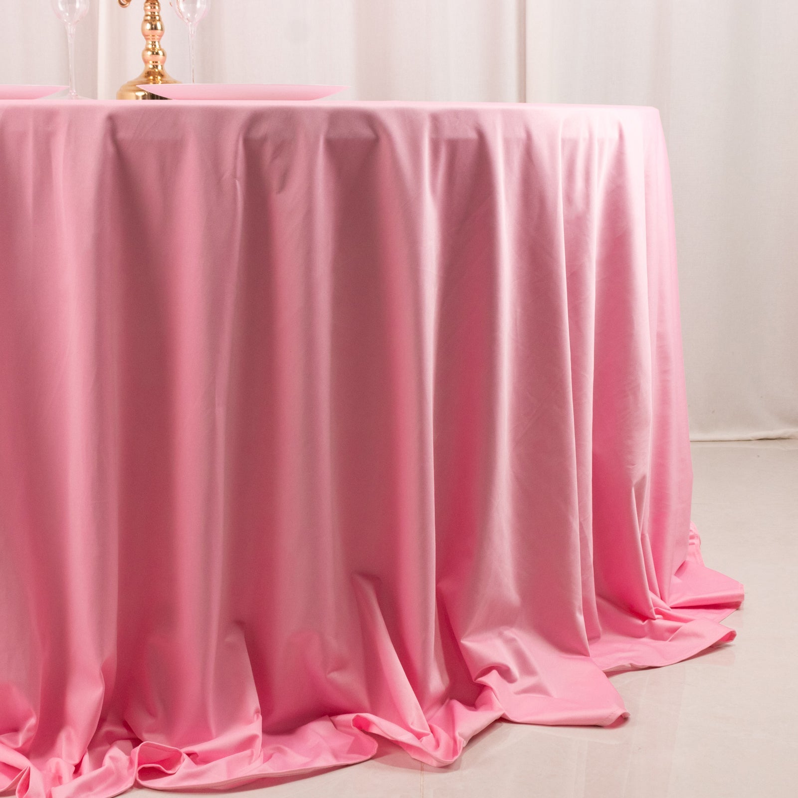 Pink 132' Round Premium Scuba Tablecloth - Wrinkle & Stain Free Seamless Cover
