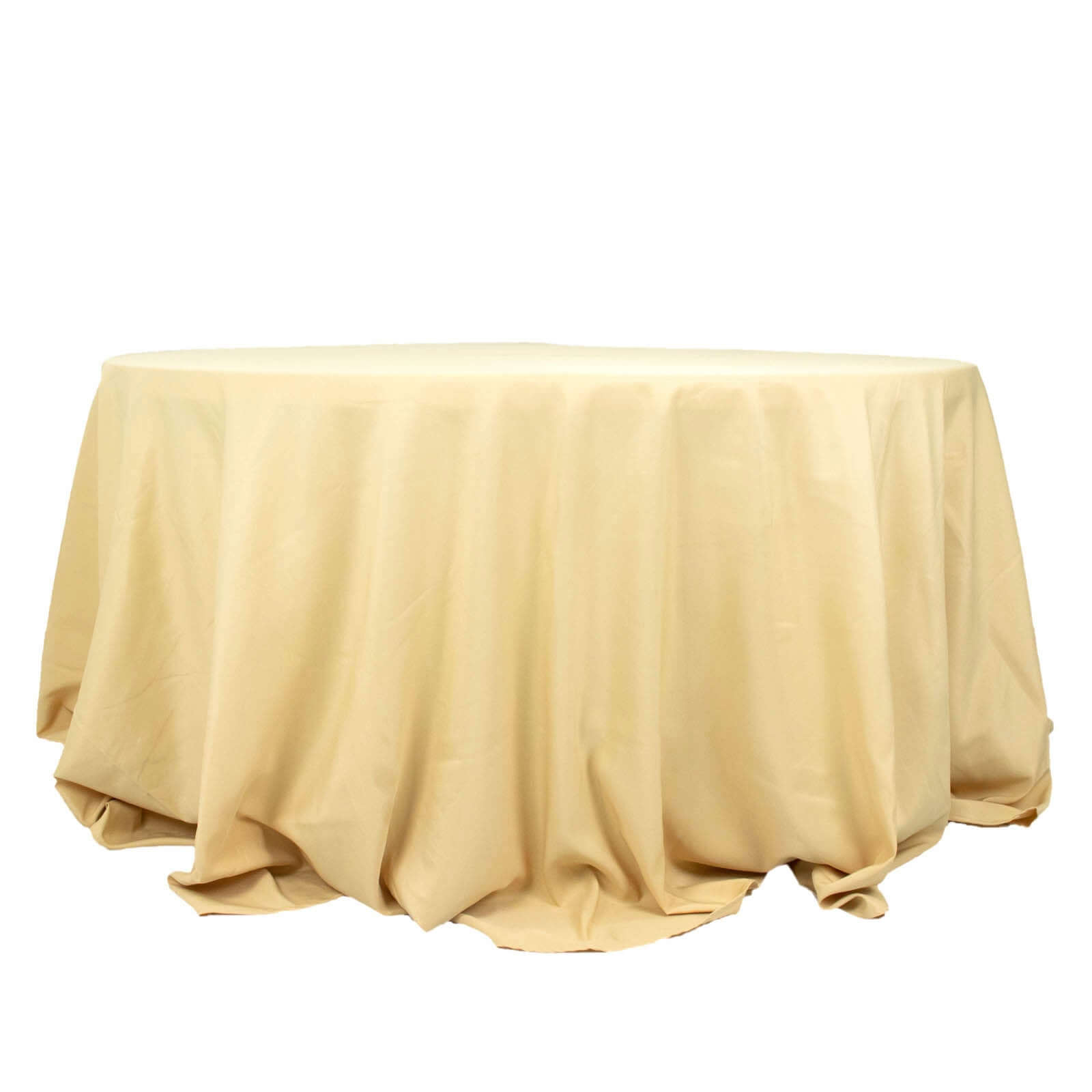 Champagne 132' Seamless Premium Polyester Round Tablecloth - 220GSM Wrinkle-Resistant