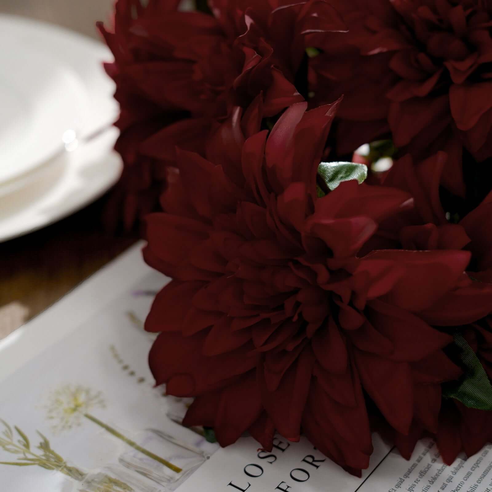 Special Offer: 2 Bouquets of Burgundy Artificial Silk Dahlia Flower Bushes