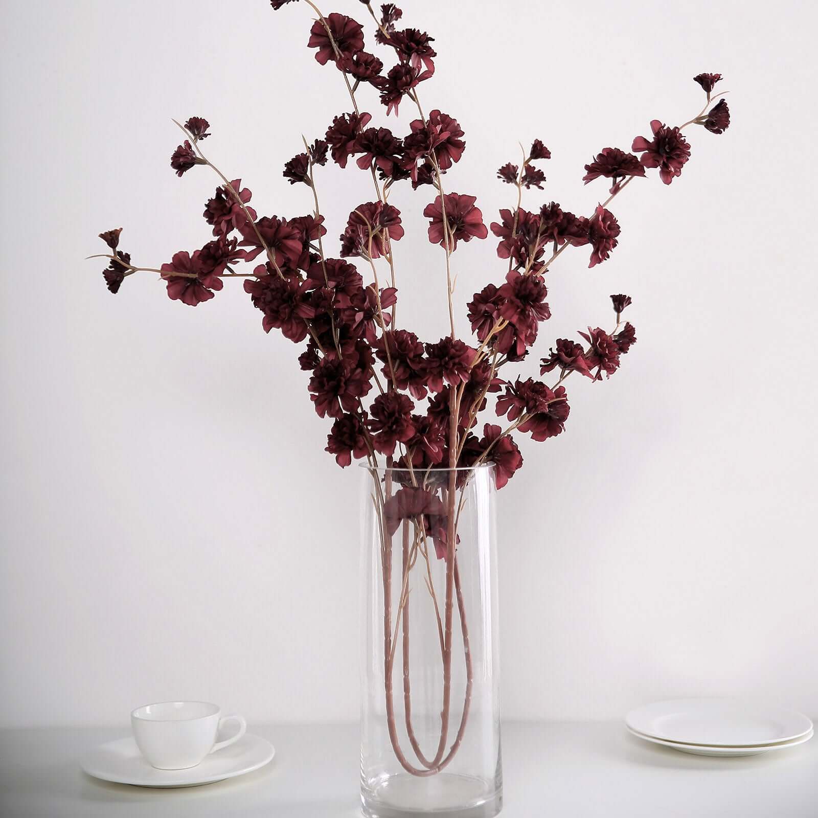 Discount! 2 Branches 42" Tall Burgundy Artificial Silk Carnation Stems