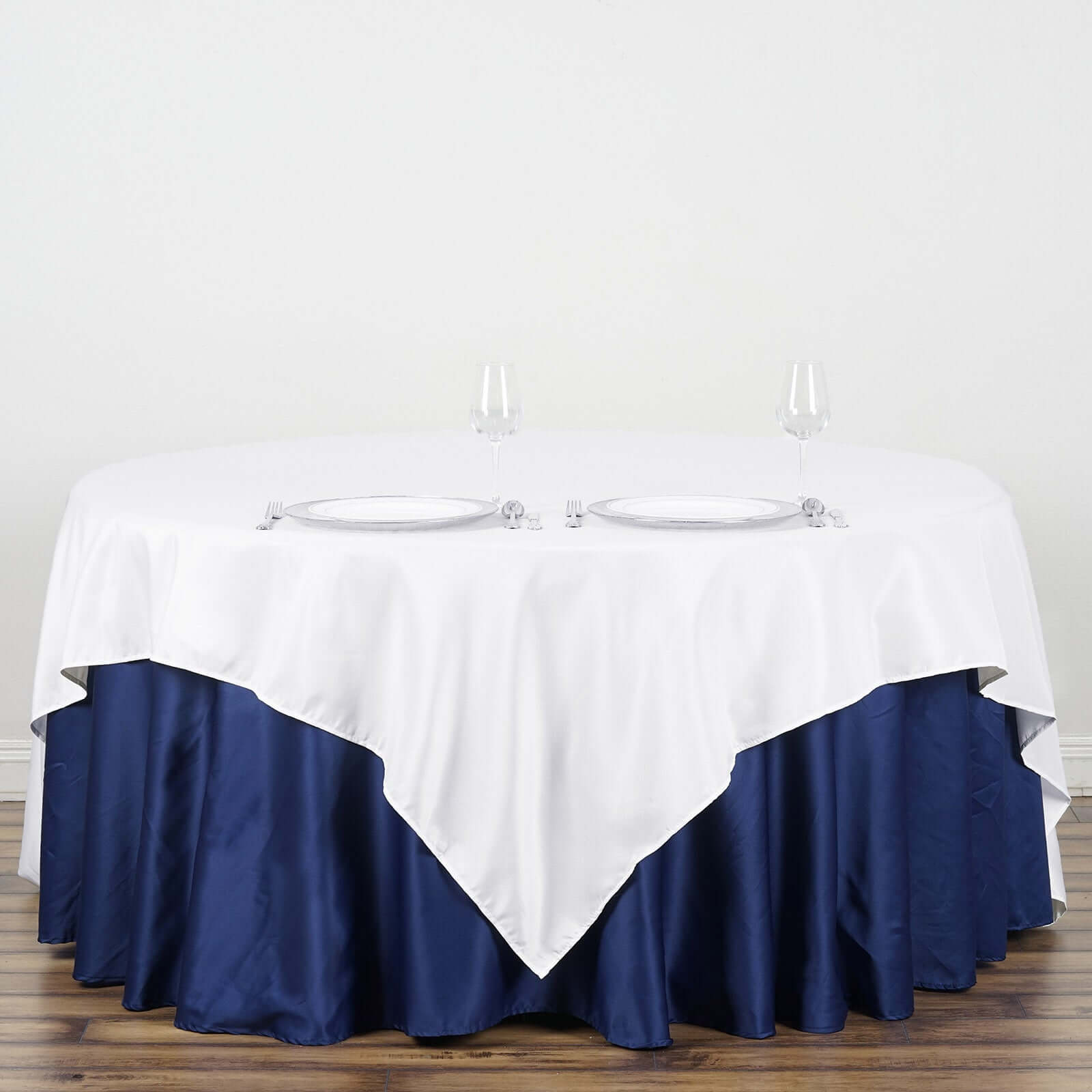 White Polyester 90x90 Square Table Overlay - Durable & Wrinkle-Free for Events
