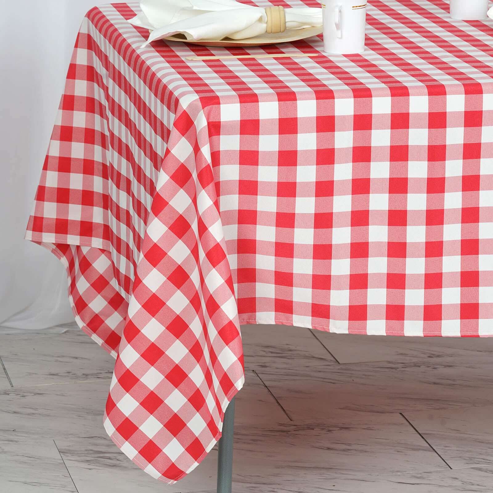 70x70 White/Red Checkered Buffalo Plaid Polyester Square Table Overlay
