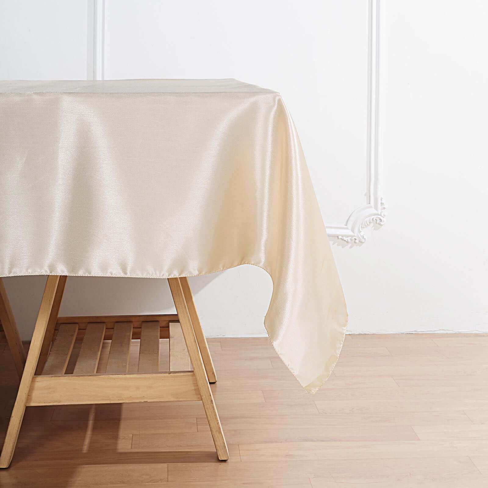 Beige Satin Square Table Overlay - 72x72, Smooth Finish for Weddings and Parties