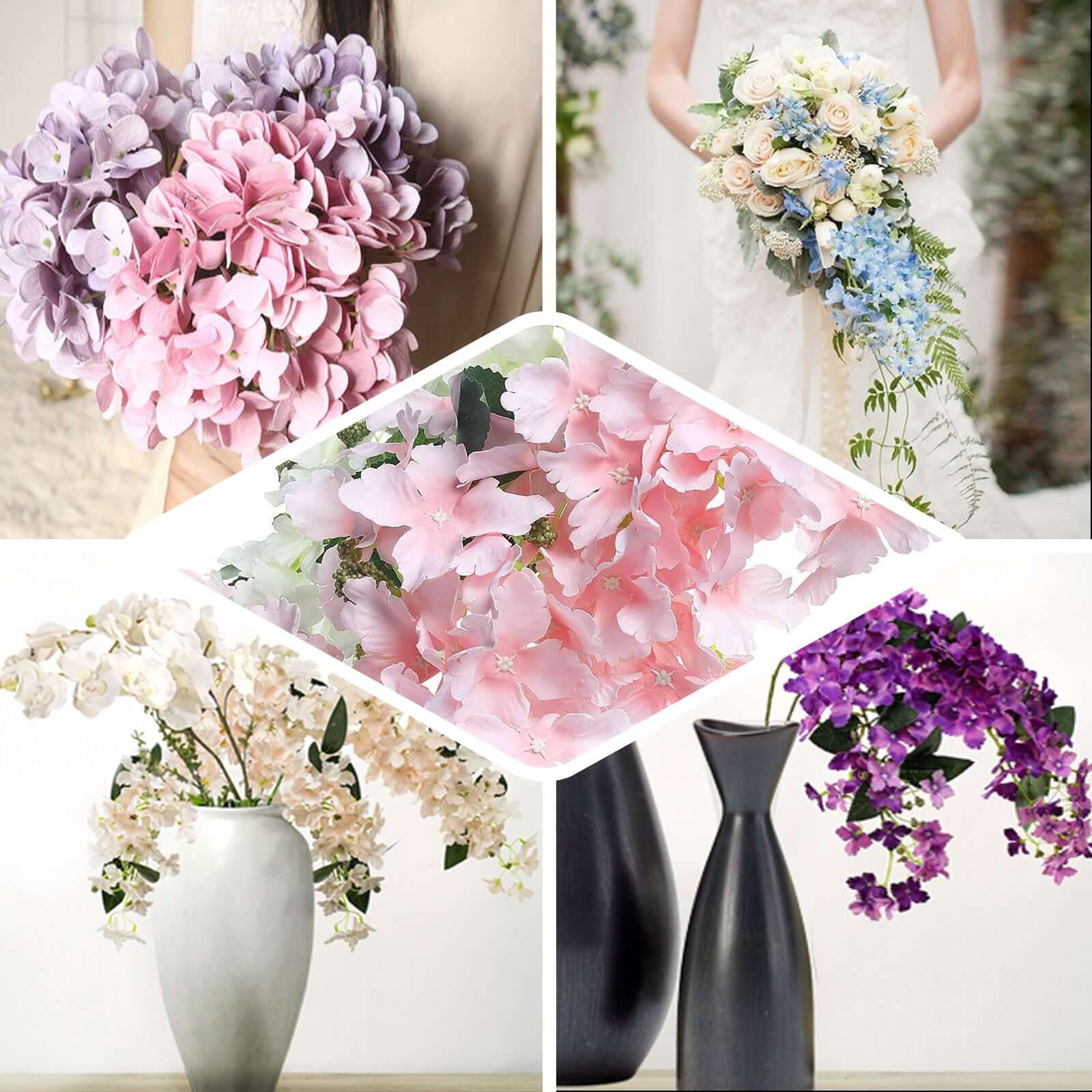Get 4 Artificial Silk Peegee Hydrangea Flower Branches, 41 Inches Tall, White Dual - Tone